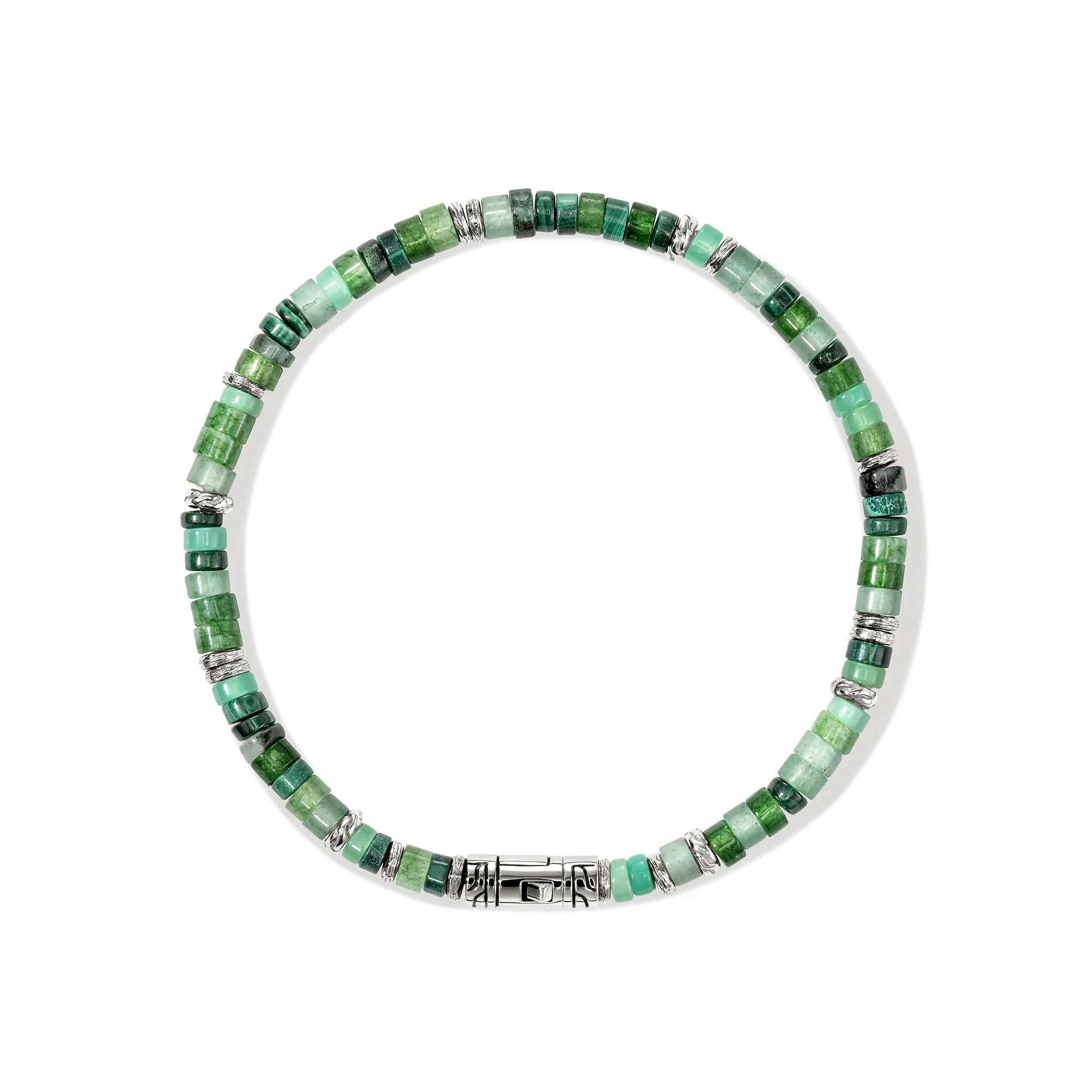 John Hardy Heishi Emerald Silver Beaded Bracelet