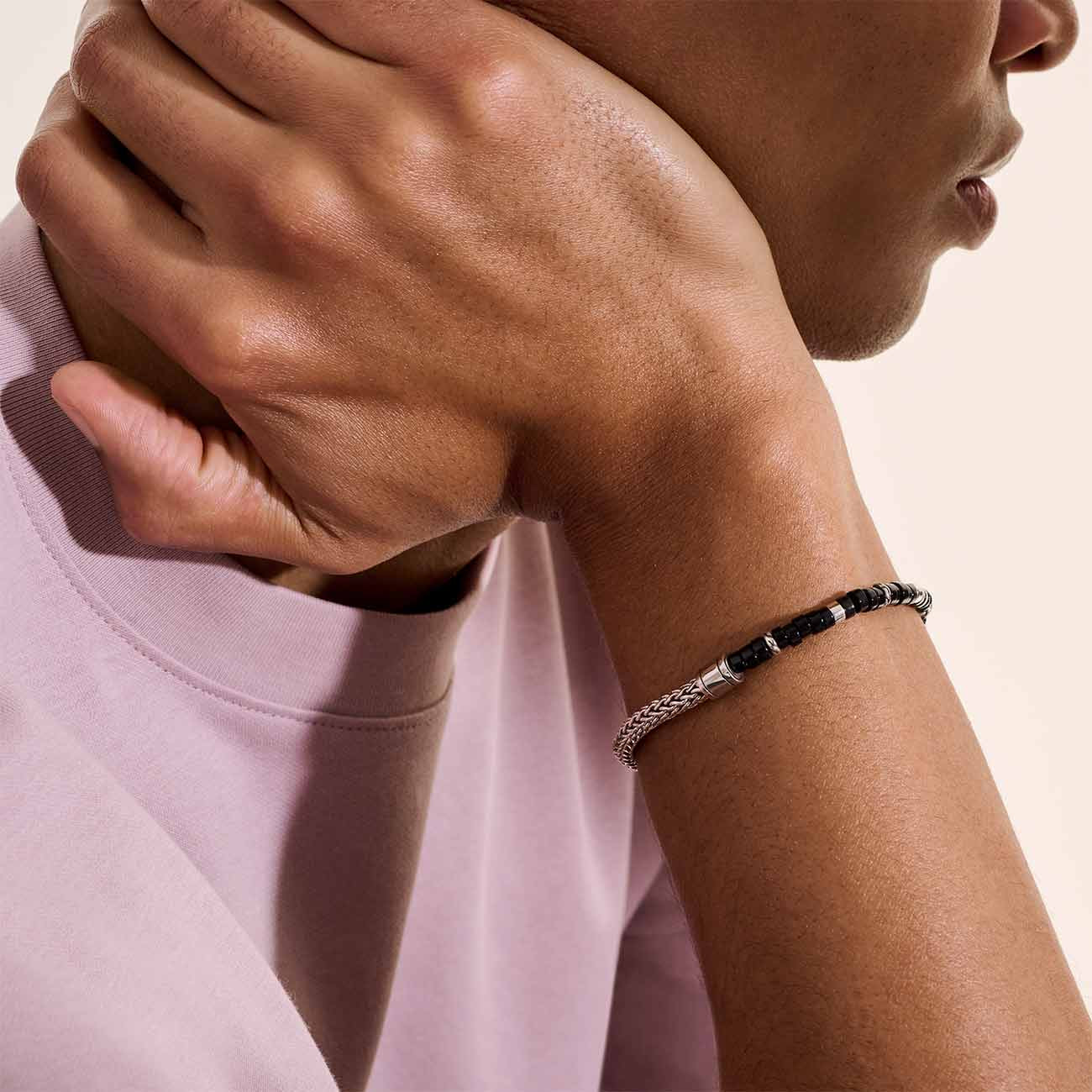 John Hardy Heishi Silver Chain Bracelet with Black Onyx