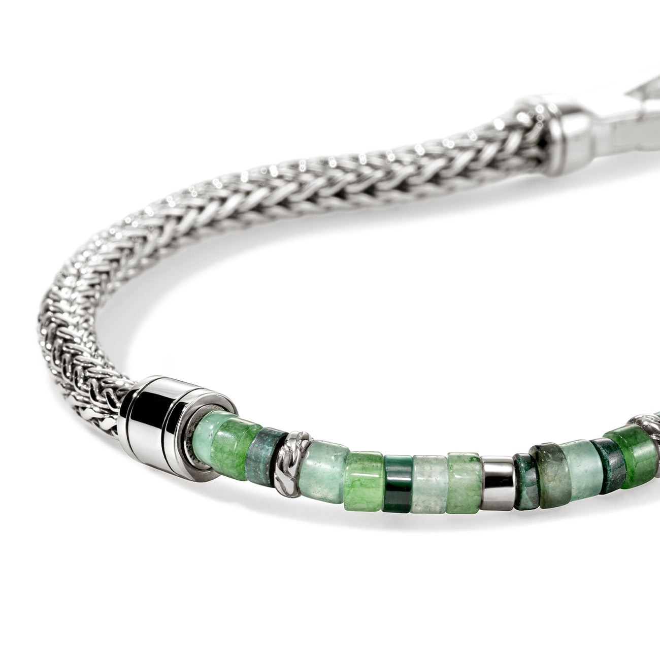 John Hardy Heishi Silver Chain Green Beaded Bracelet