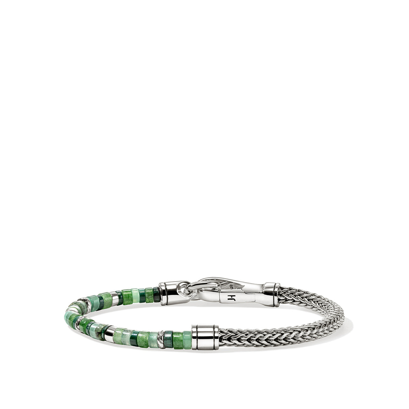 John Hardy Heishi Silver Chain Green Beaded Bracelet
