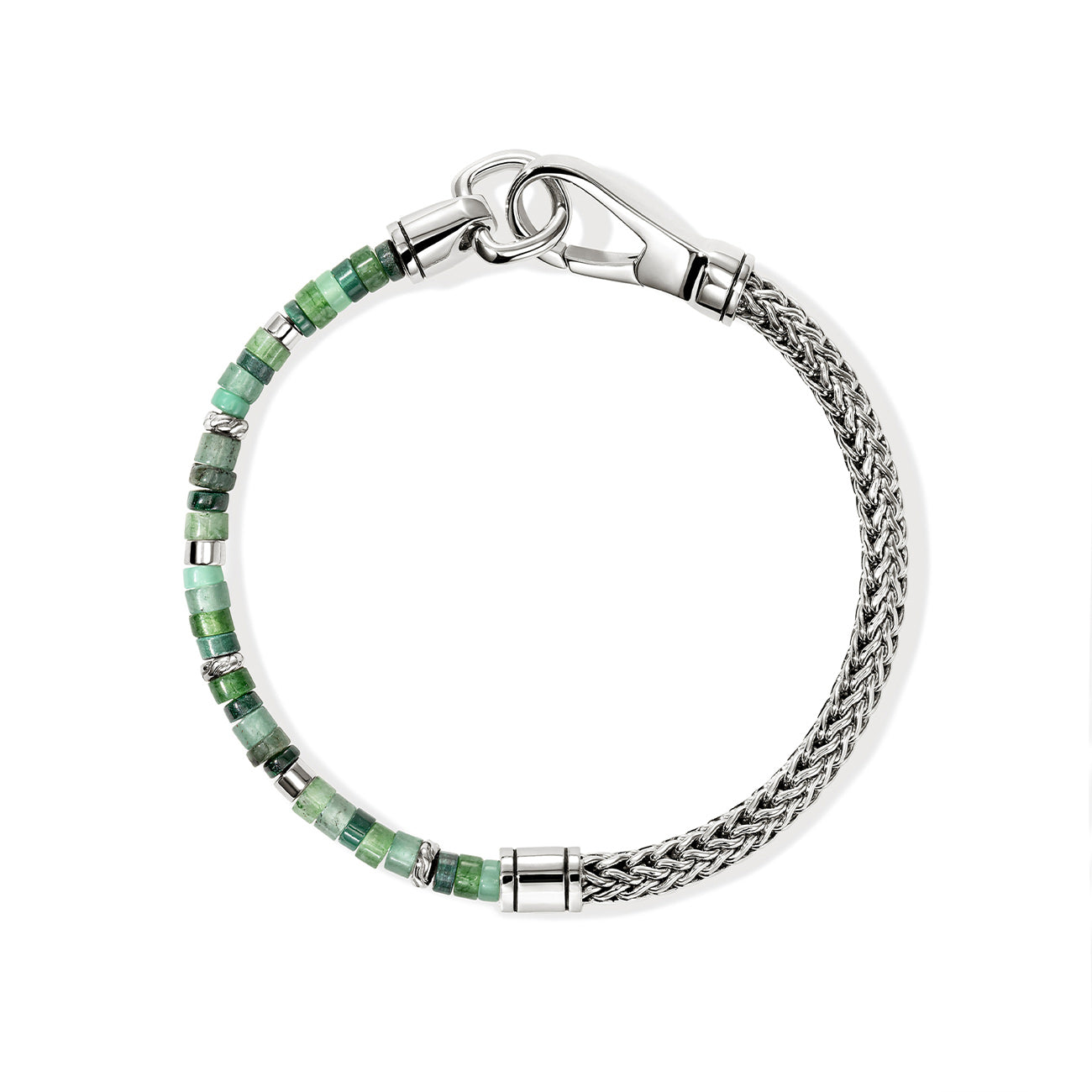 John Hardy Heishi Silver Chain Green Beaded Bracelet