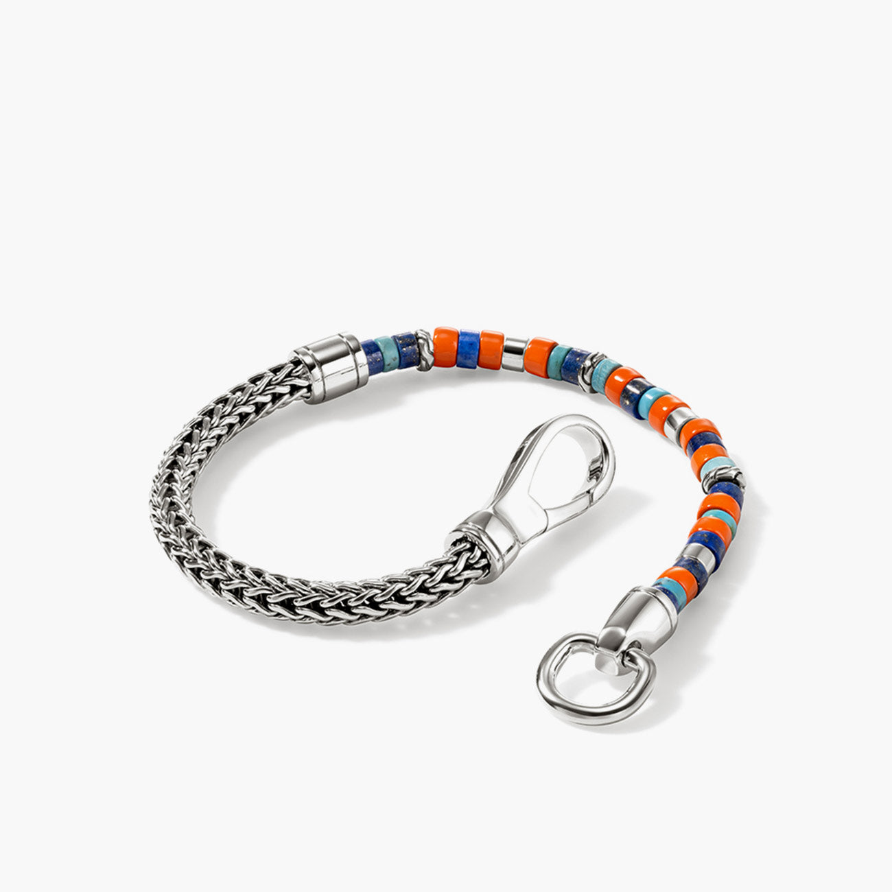 John Hardy Heishi Silver Multi Stones Chain Bracelet