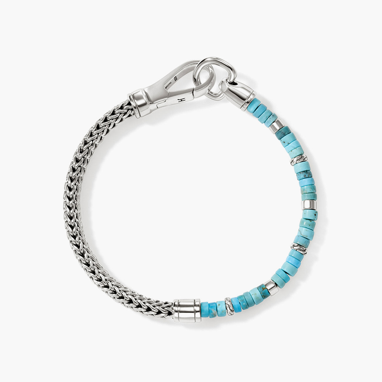 John Hardy Heishi Silver Chain Bracelet with Turquoise