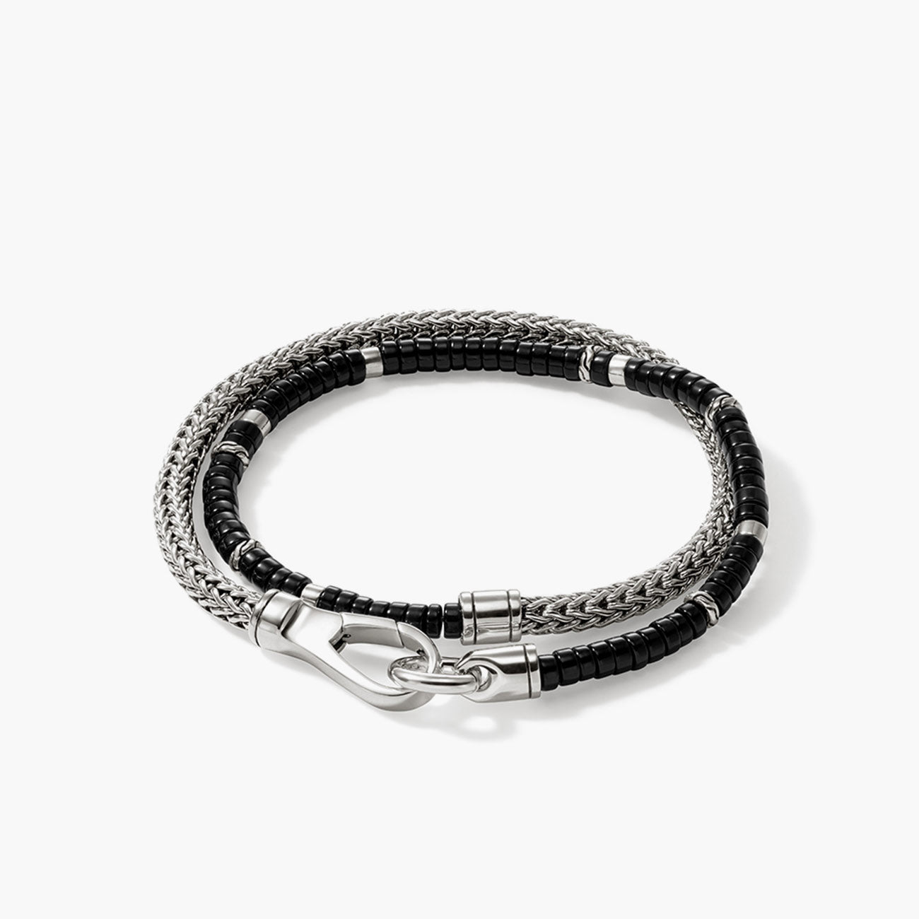 John Hardy Heishi Double Wrap Sterling Silver Bracelet with Black Onyx