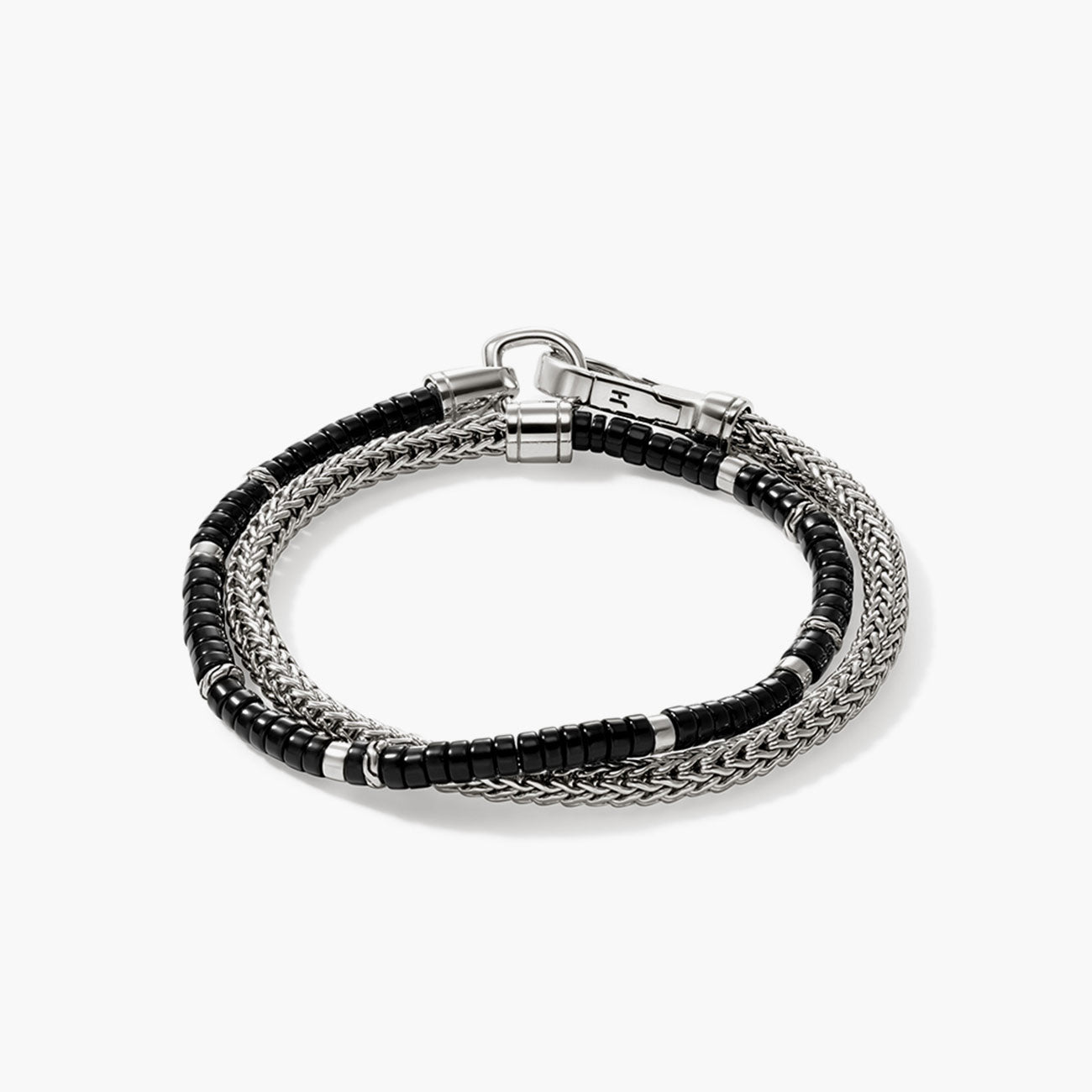 John Hardy Heishi Double Wrap Sterling Silver Bracelet with Black Onyx