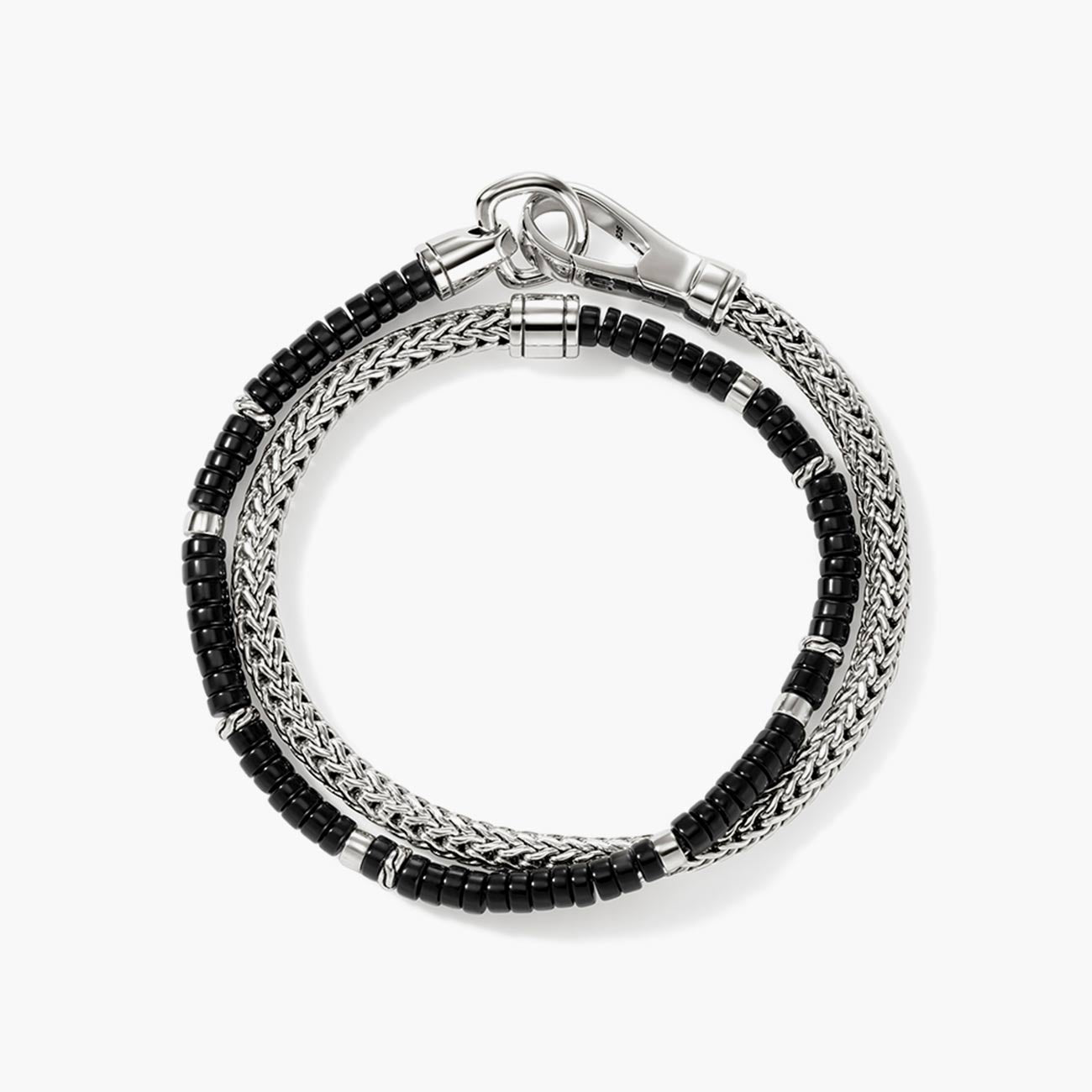John Hardy Heishi Double Wrap Sterling Silver Bracelet with Black Onyx