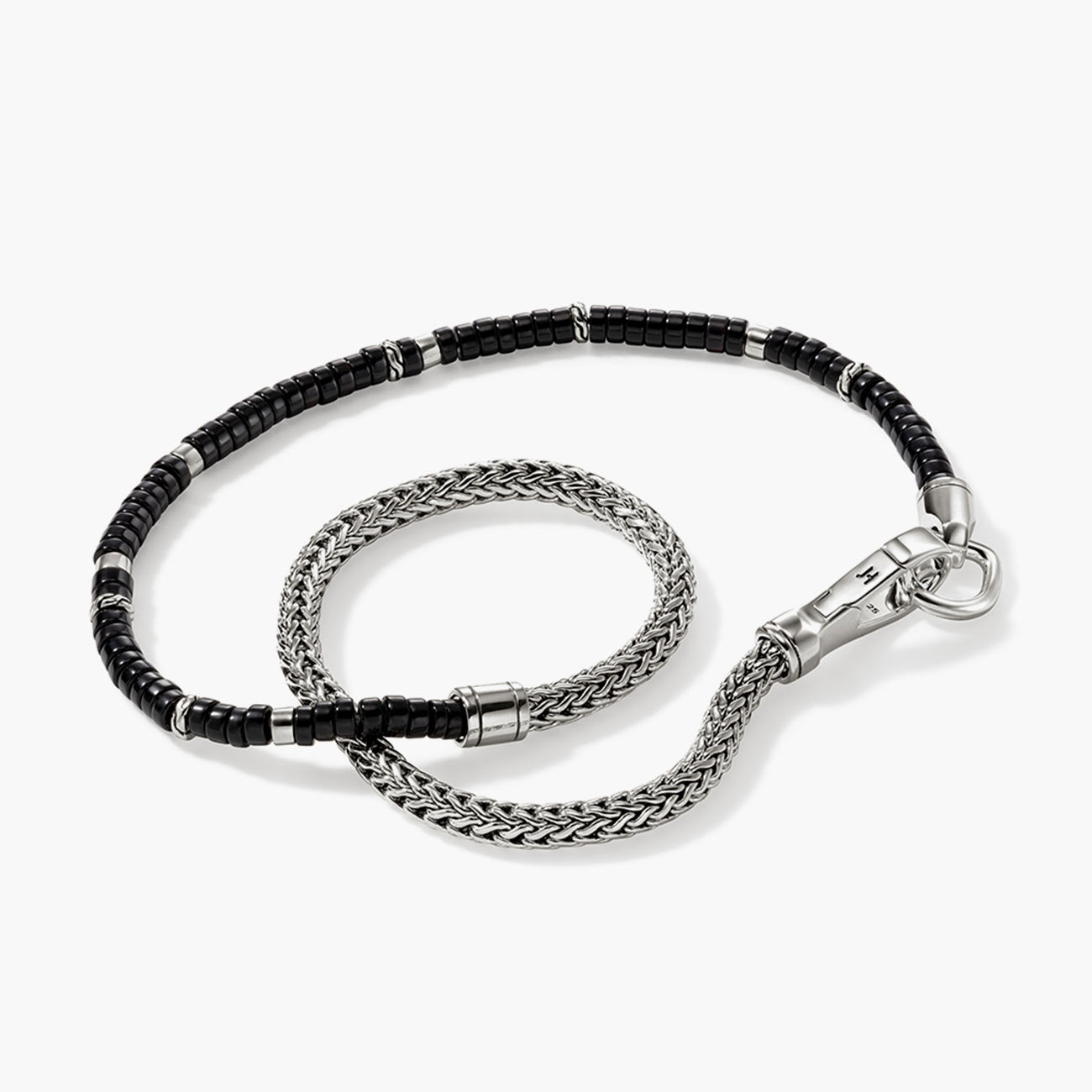 John Hardy Heishi Double Wrap Sterling Silver Bracelet with Black Onyx