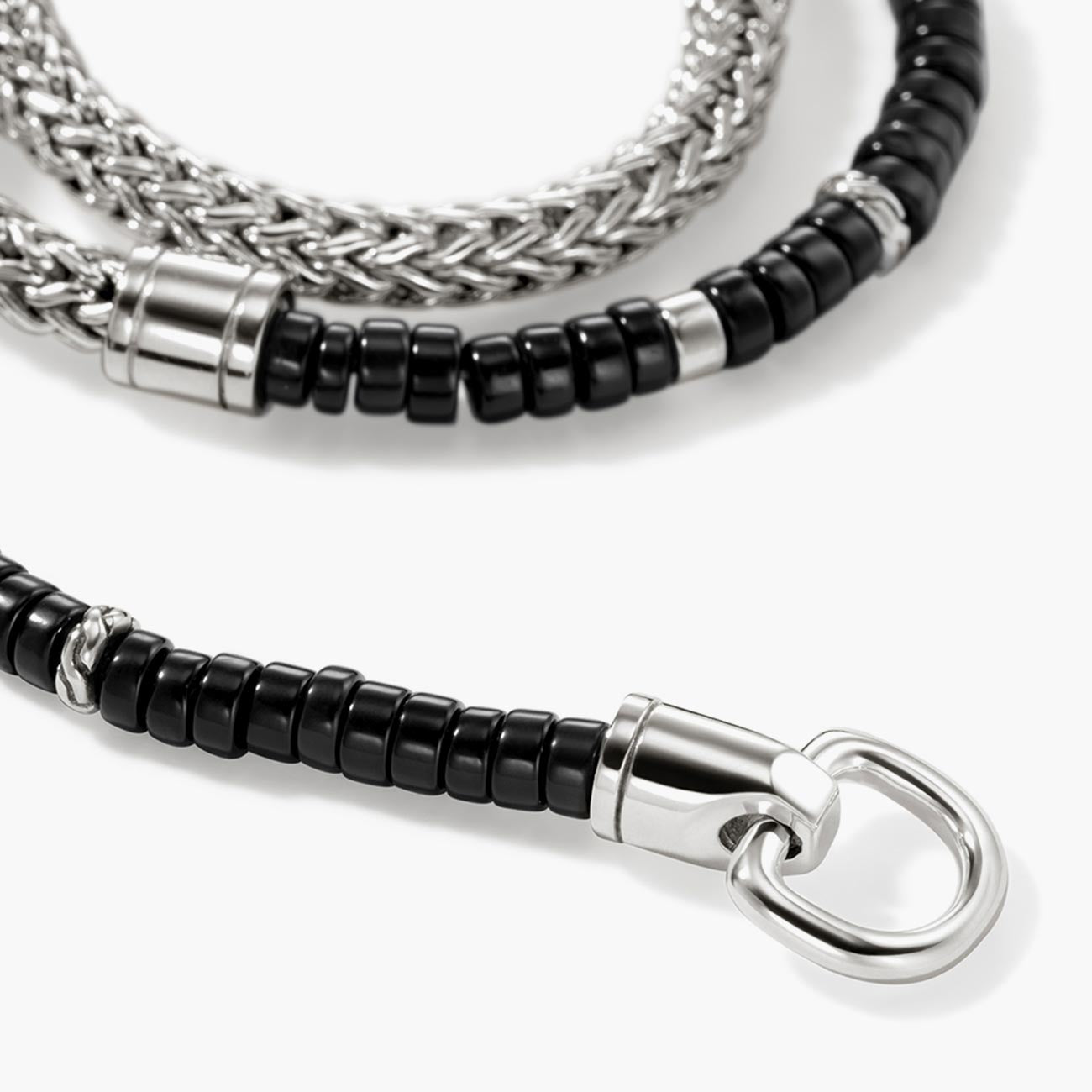 John Hardy Heishi Double Wrap Sterling Silver Bracelet with Black Onyx