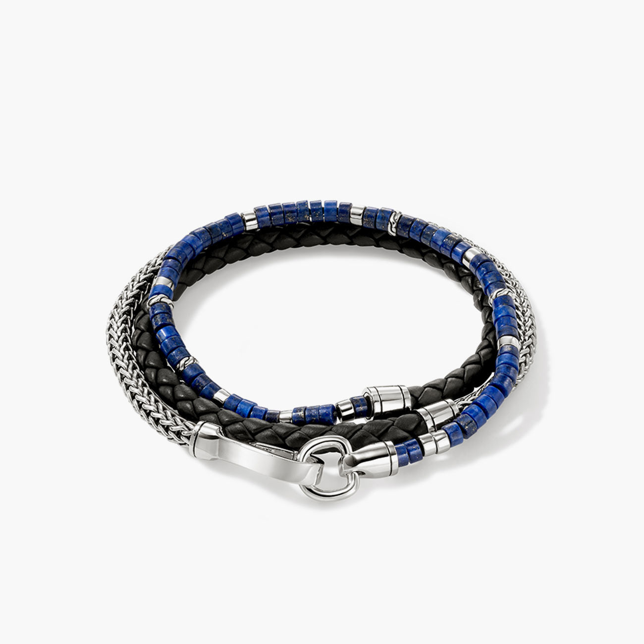 John Hardy Heishi Double Wrap Sterling Silver Bracelet with Lapis Lazuli