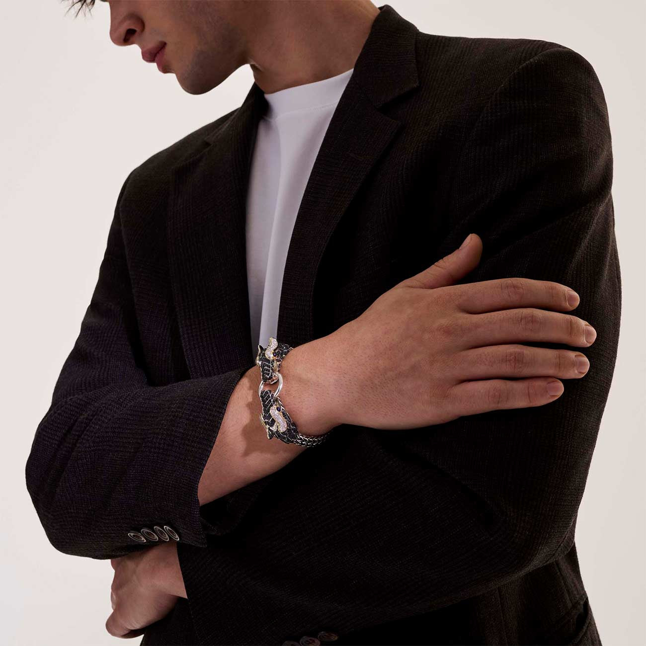 John Hardy Naga Two Tone Bracelet with Black Sapphires