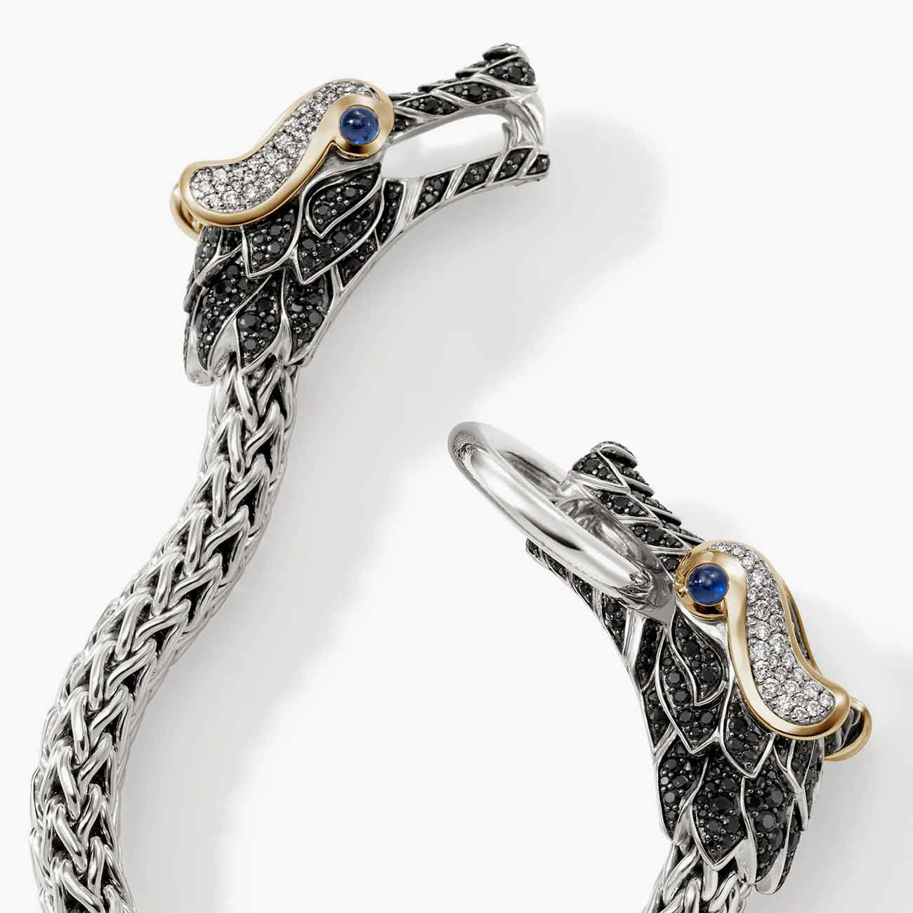 John Hardy Naga Two Tone Bracelet with Black Sapphires
