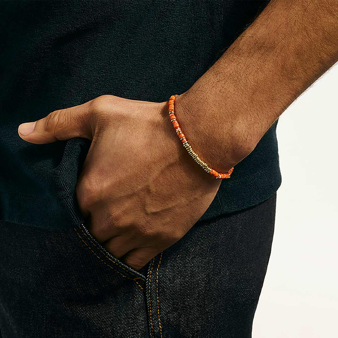 John Hardy Heishi Silver and Gold Orange Bead Bracelet