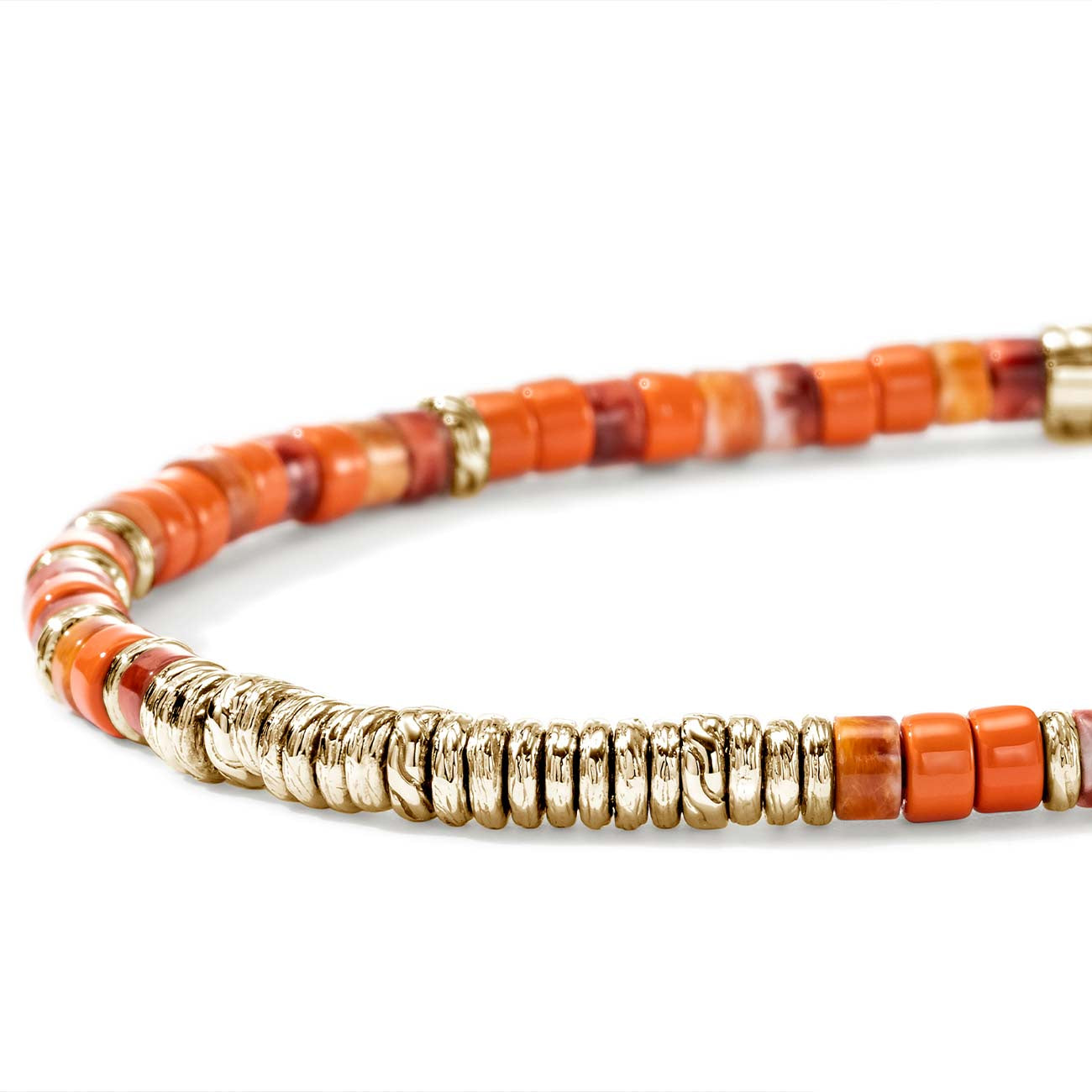 John Hardy Heishi Silver and Gold Orange Bead Bracelet