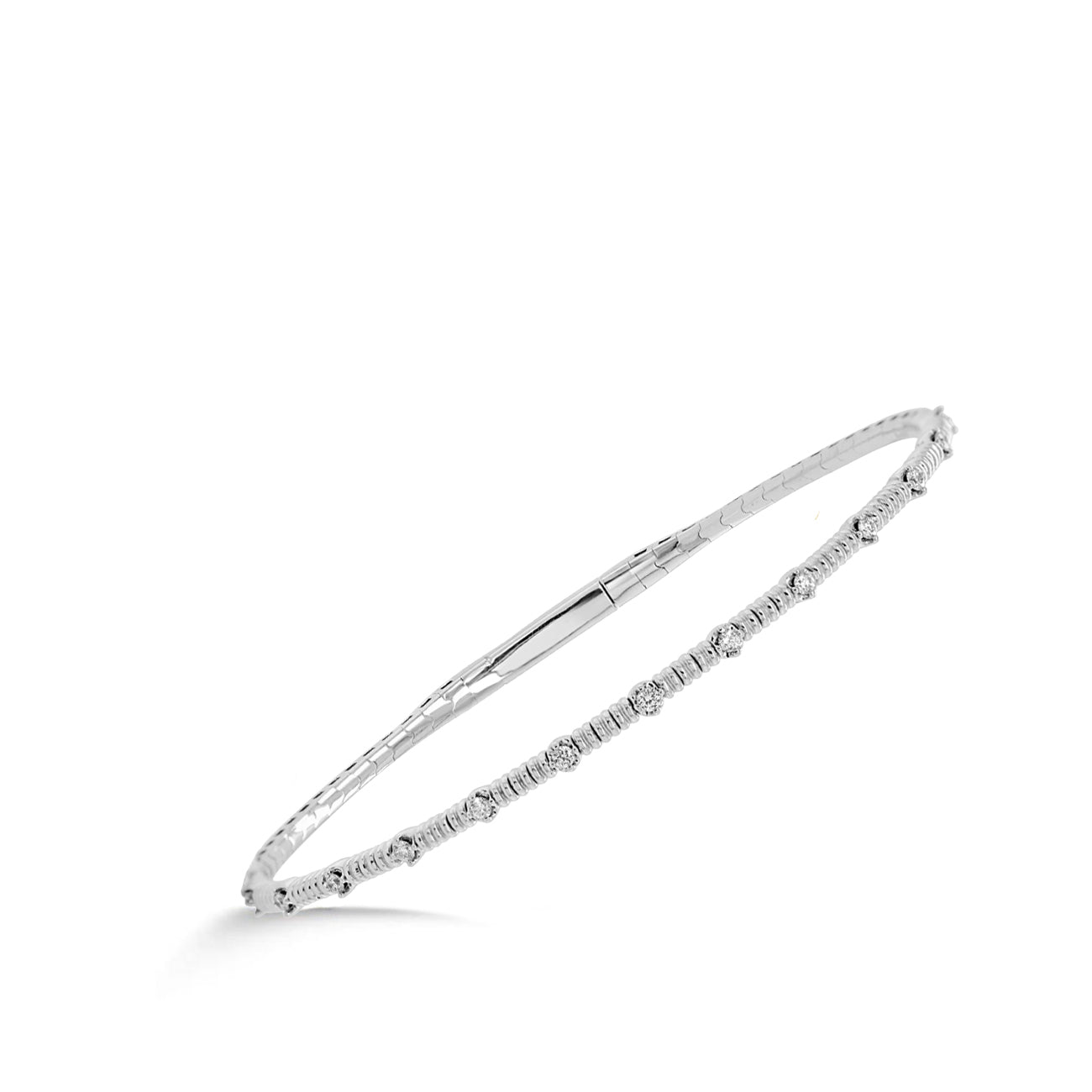 Diamond Station Flexible Bangle Bracelet in 14K White Gold