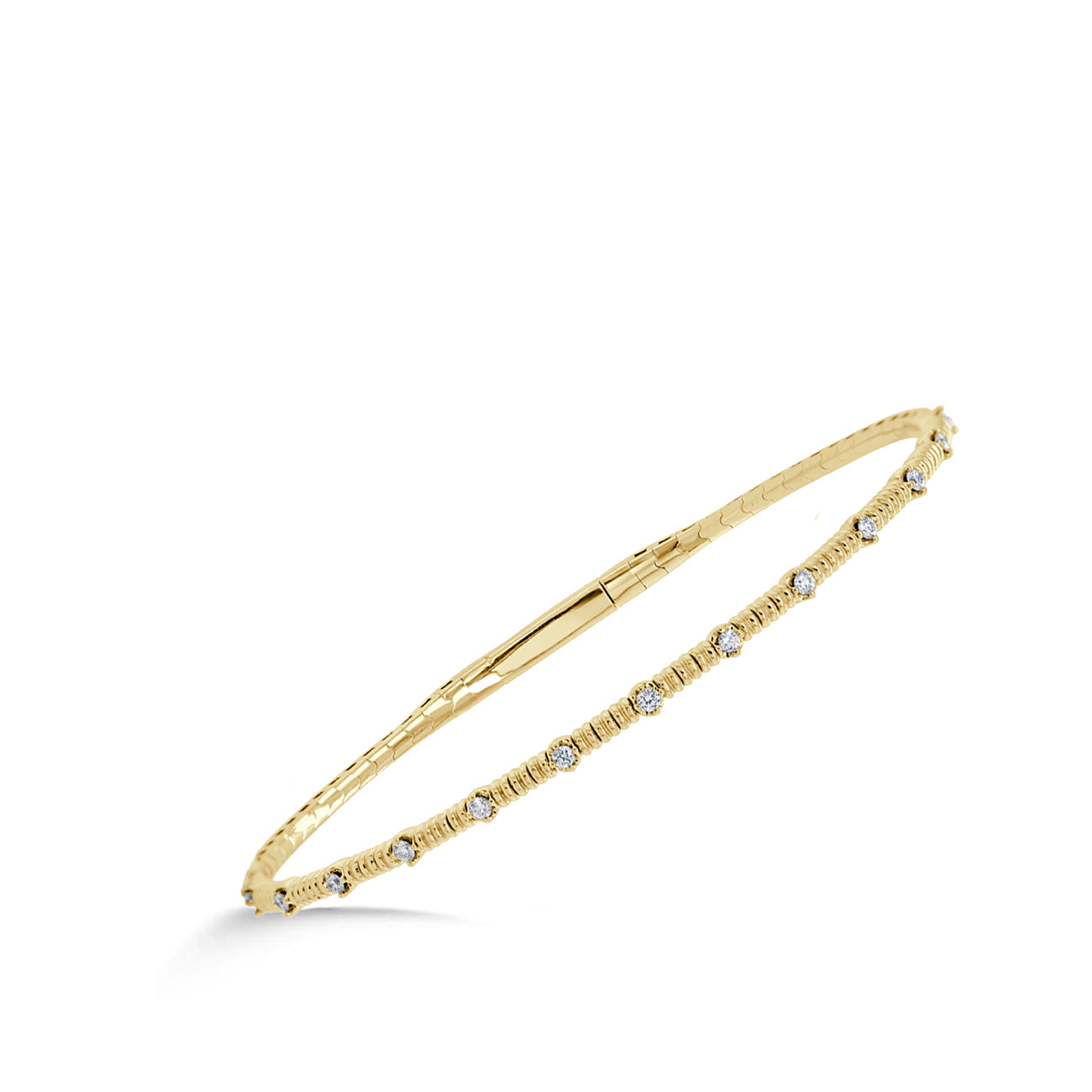 Diamond Station Flexible Bangle Bracelet in 14K Yellow Gold