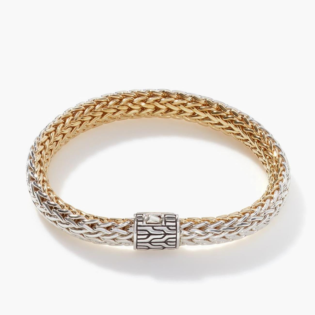 John Hardy Classic Chain Gold & Silver 7.5mm Diamond Clasp Reversible Icon Bracelet