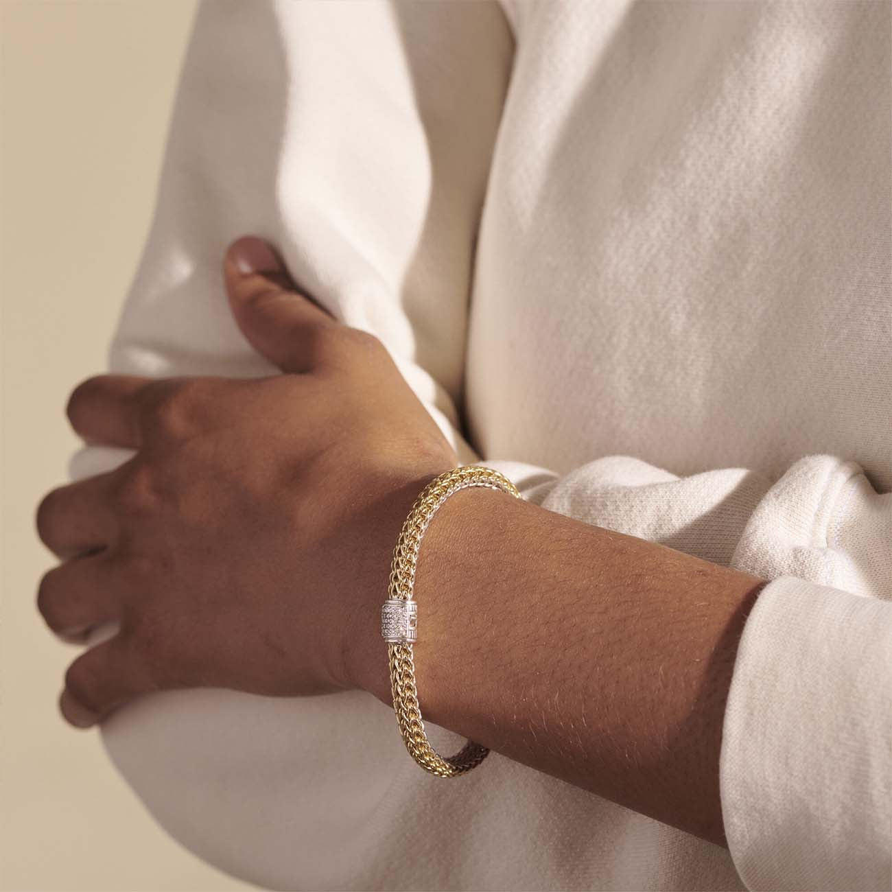 John Hardy Classic Chain Gold & Silver 6.5mm Reversible Diamond Icon Bracelet