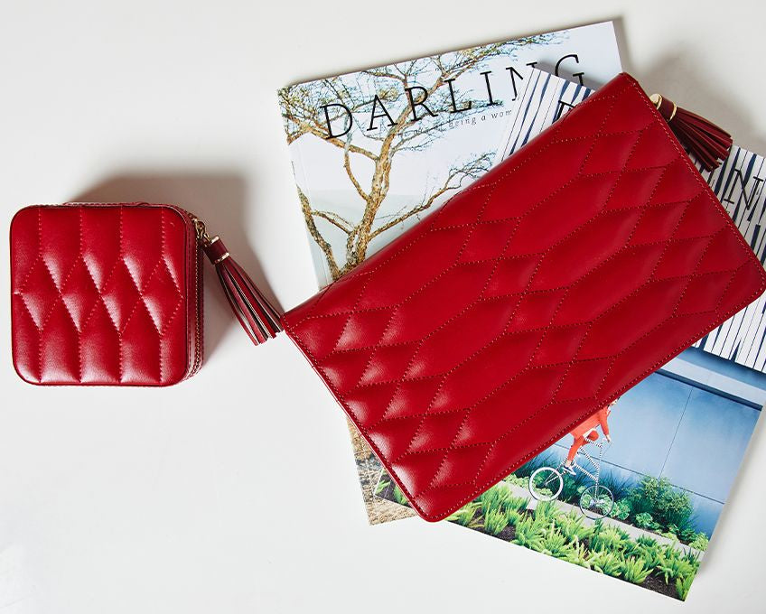 Wolf Caroline Large Jewelry Portfolio in Red Leather