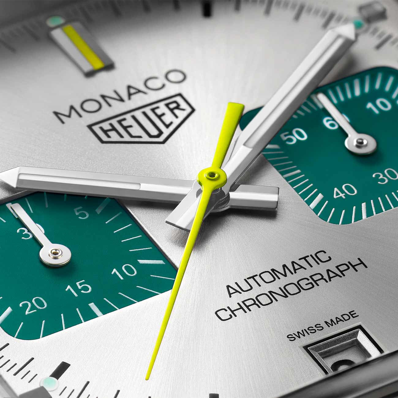 TAG Heuer Monaco Chronograph Silver and Green Dial Leather Strap - 39mm