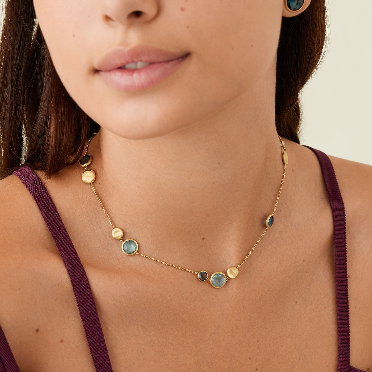 Marco Bicego Jaipur Yellow Gold Mixed Blue Topaz Station Necklace