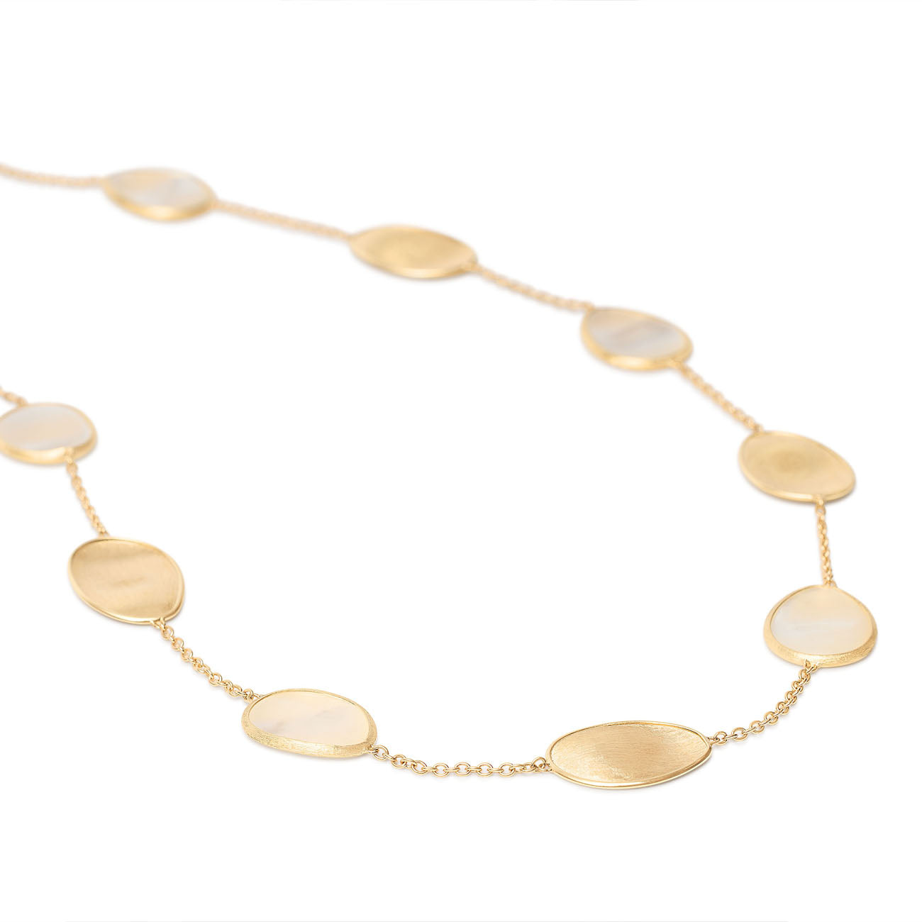 Marco Bicego Lunaria Long Yellow Gold & Mother of Pearl Station Necklace