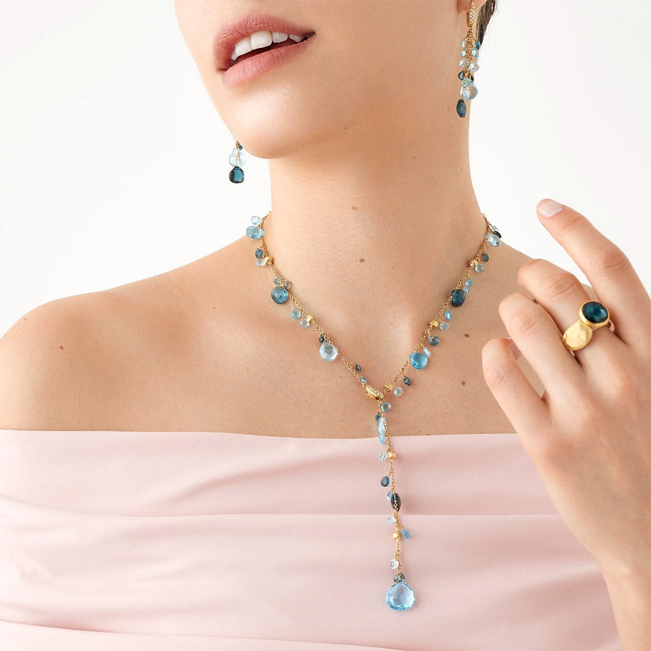 Marco Bicego Paradise Alta Mixed Topaz Yellow Gold Lariat Necklace