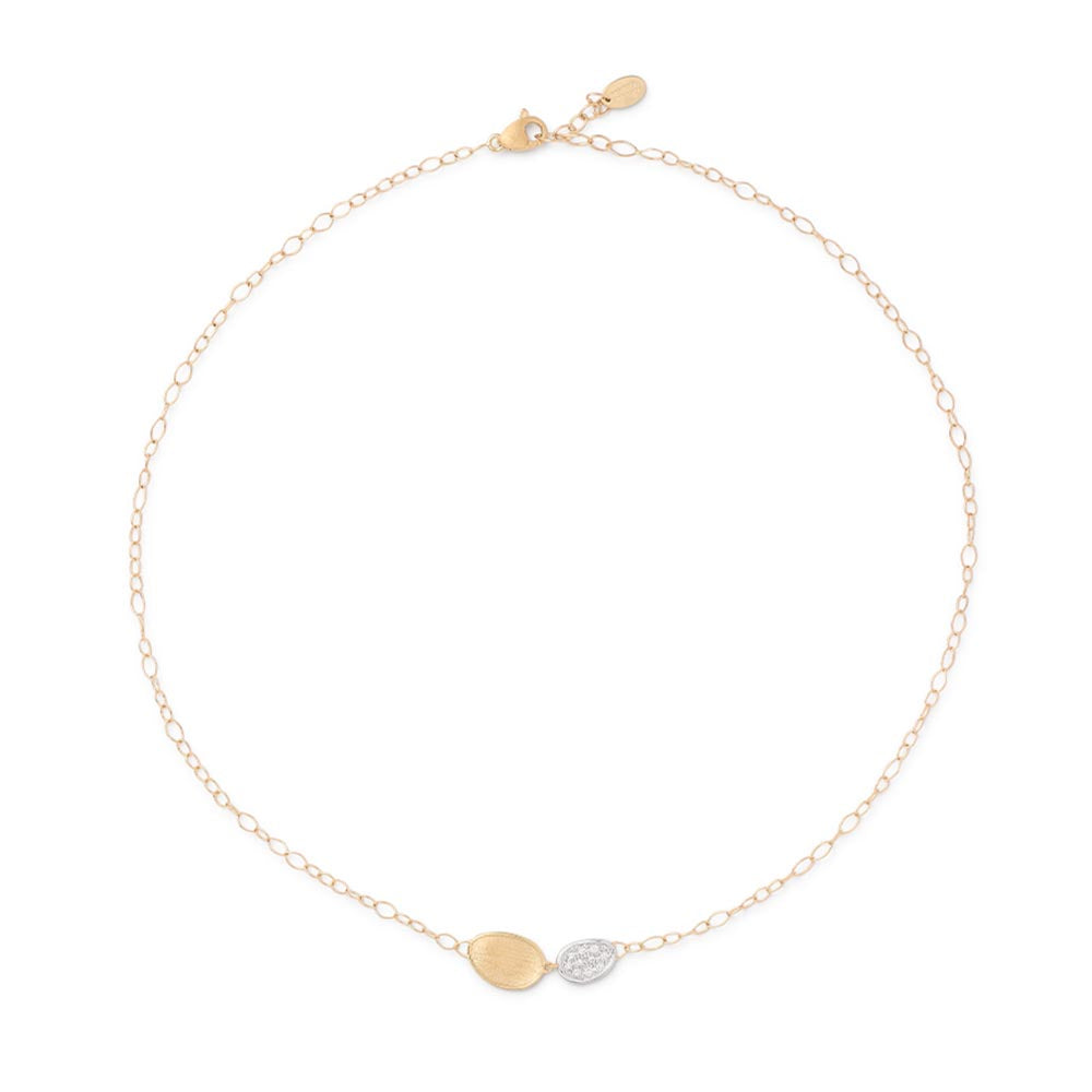 Marco Bicego Lunaria Gold & Diamond Petite Double Leaf Necklace