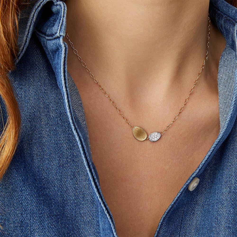 Marco Bicego Lunaria Gold & Diamond Petite Double Leaf Necklace