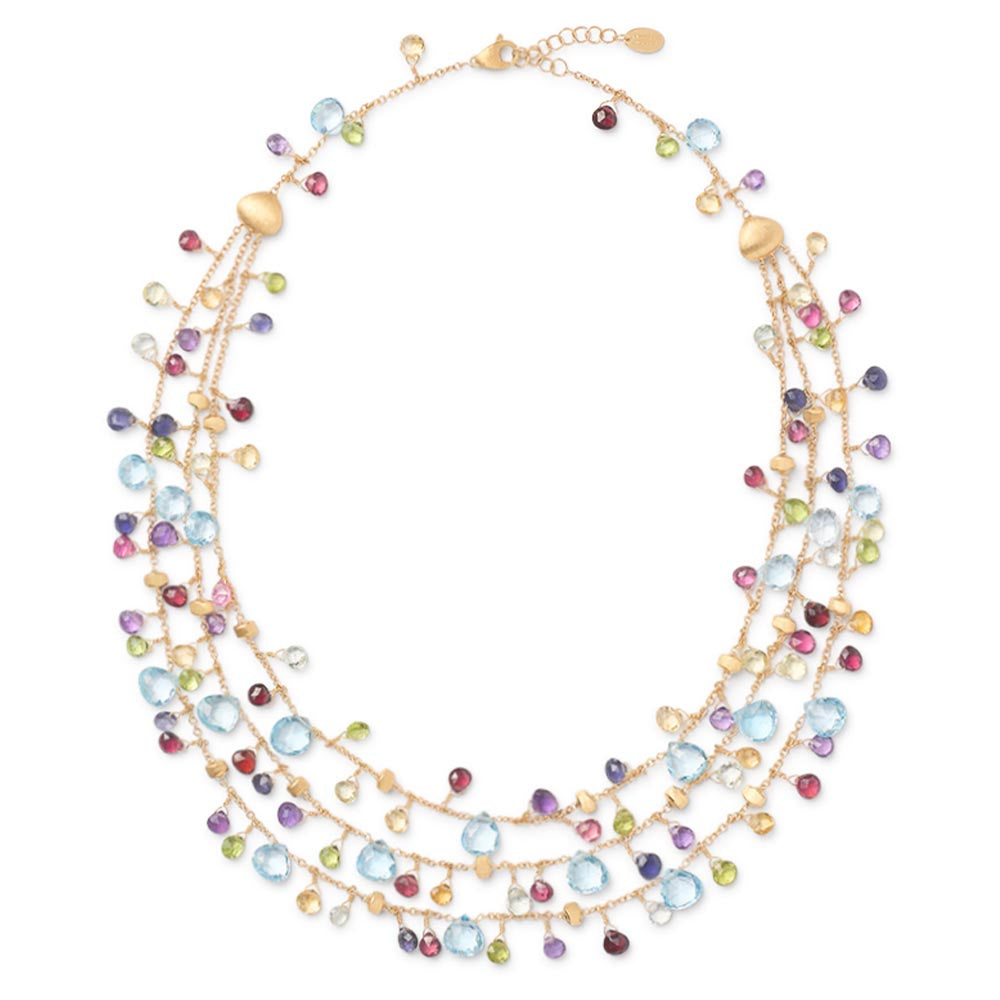 Marco Bicego Paradise Blue Topaz Mix Gemstone Triple Strand Necklace