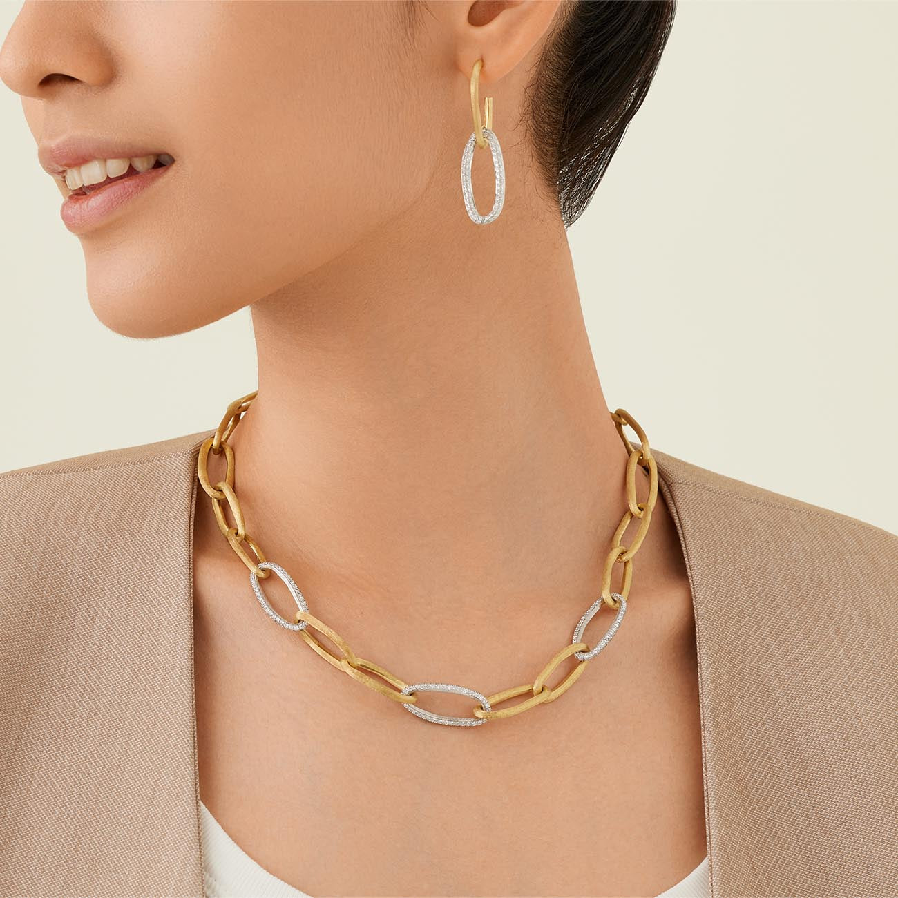 Marco Bicego Alta Diamond and Gold Drop Link Earrings