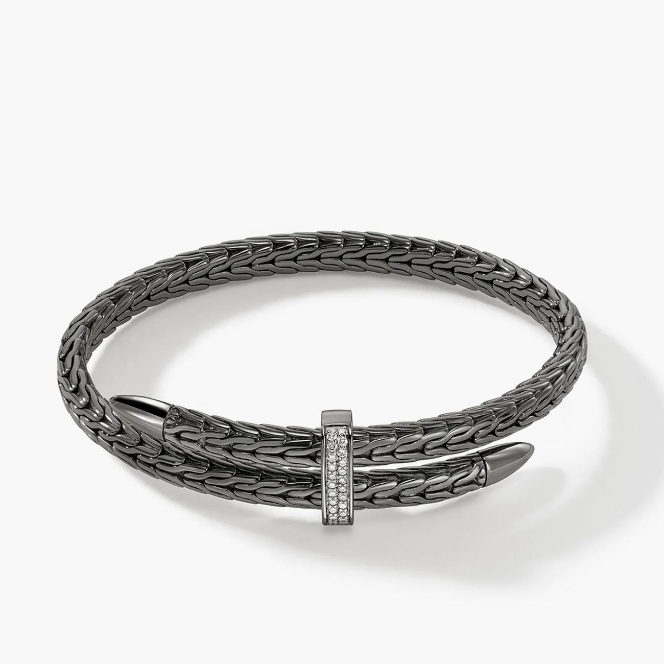 John Hardy Spear Flex Pave Diamond Cuff with Black Rhodium
