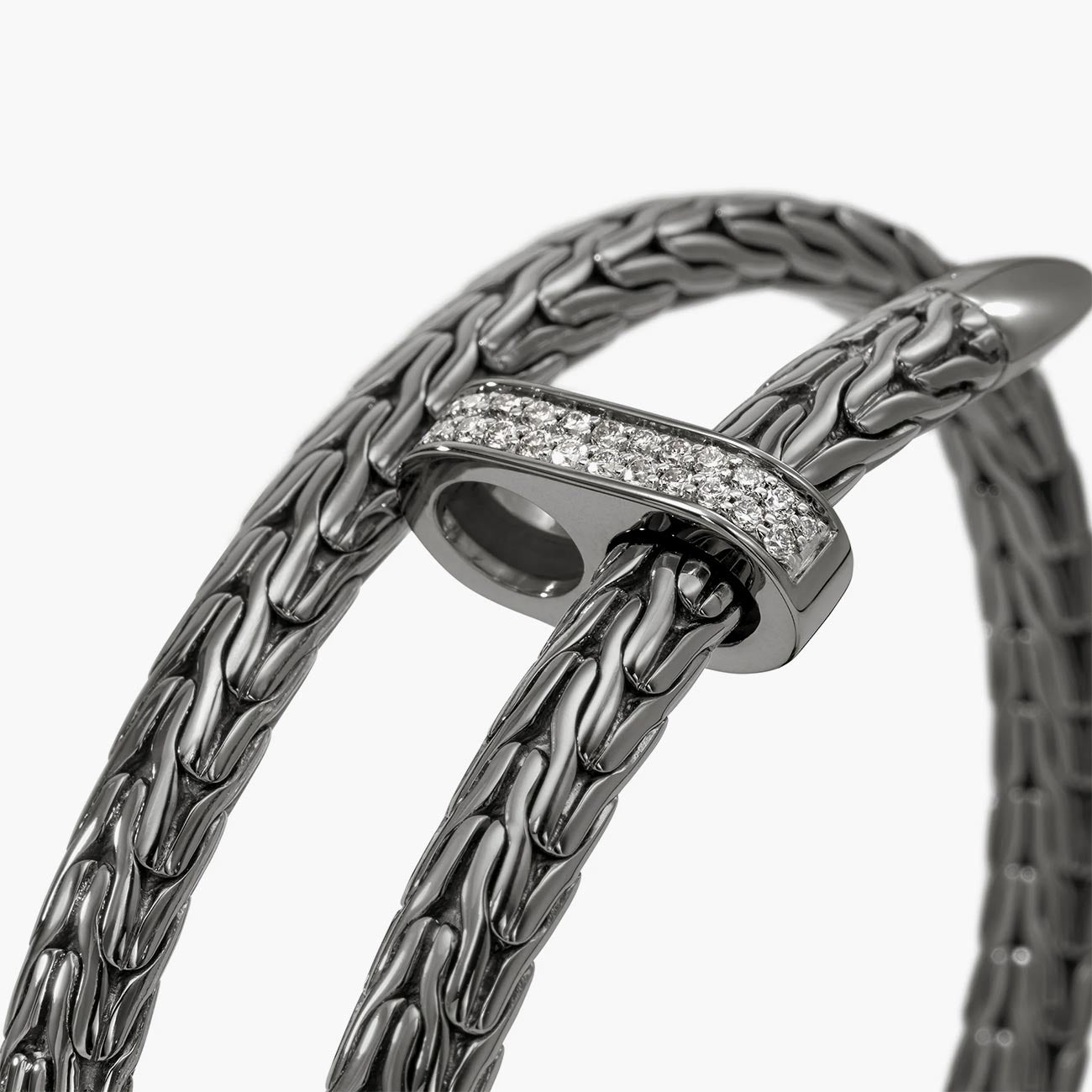 John Hardy Spear Flex Pave Diamond Cuff with Black Rhodium