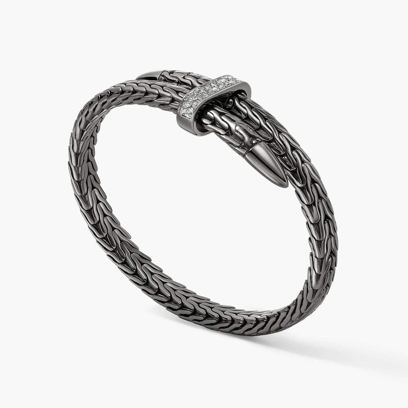 John Hardy Spear Flex Pave Diamond Cuff with Black Rhodium