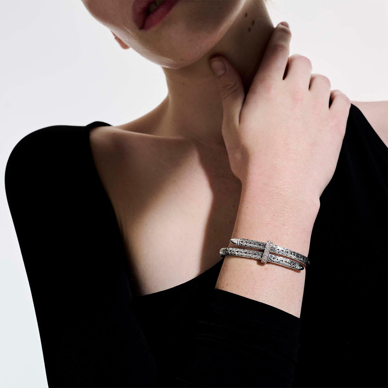 John Hardy Spear Pave Diamond Bypass Flex Cuff