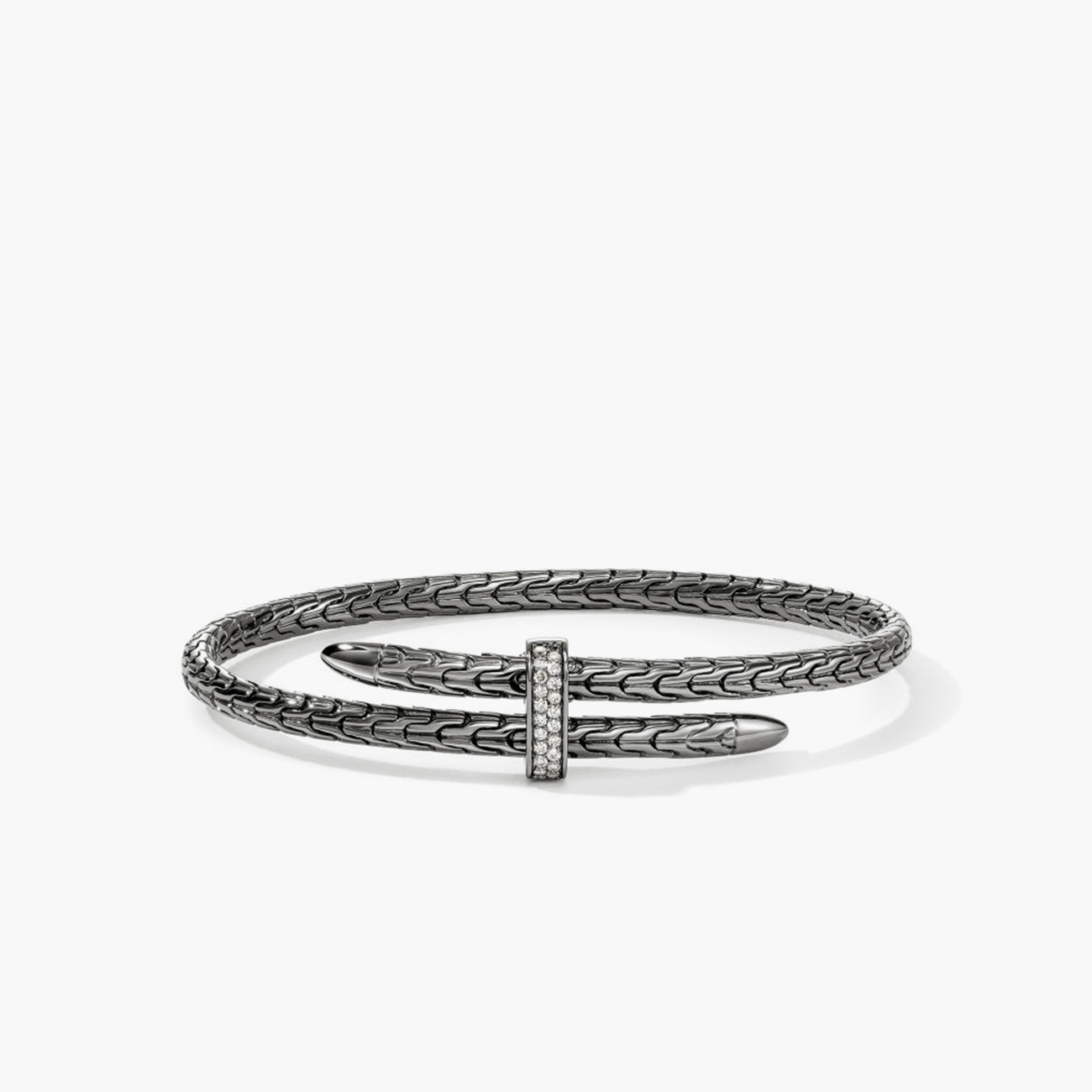 John Hardy Spear Diamond Pave Slim Flex Cuff in Black Rhodium