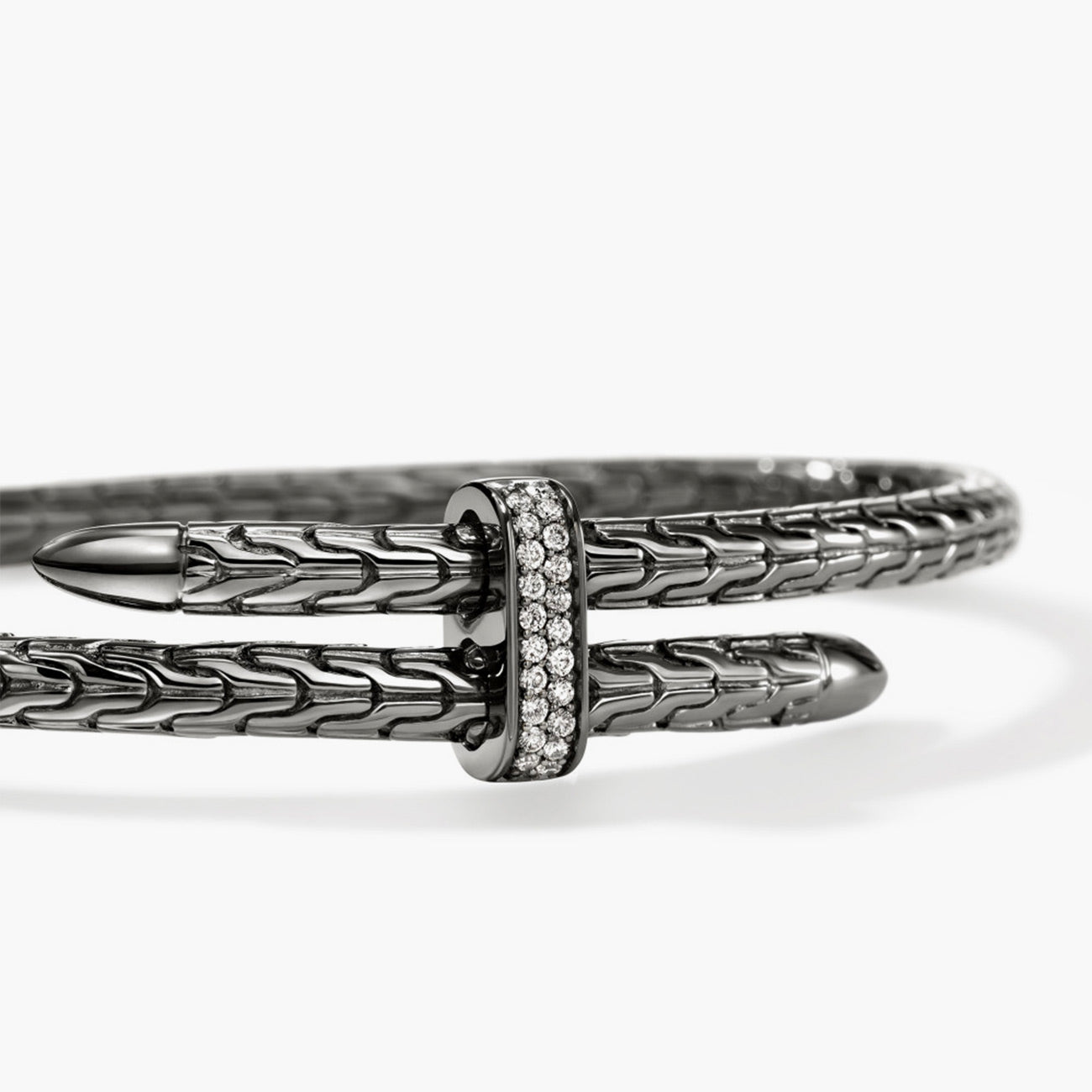 John Hardy Spear Diamond Pave Slim Flex Cuff in Black Rhodium