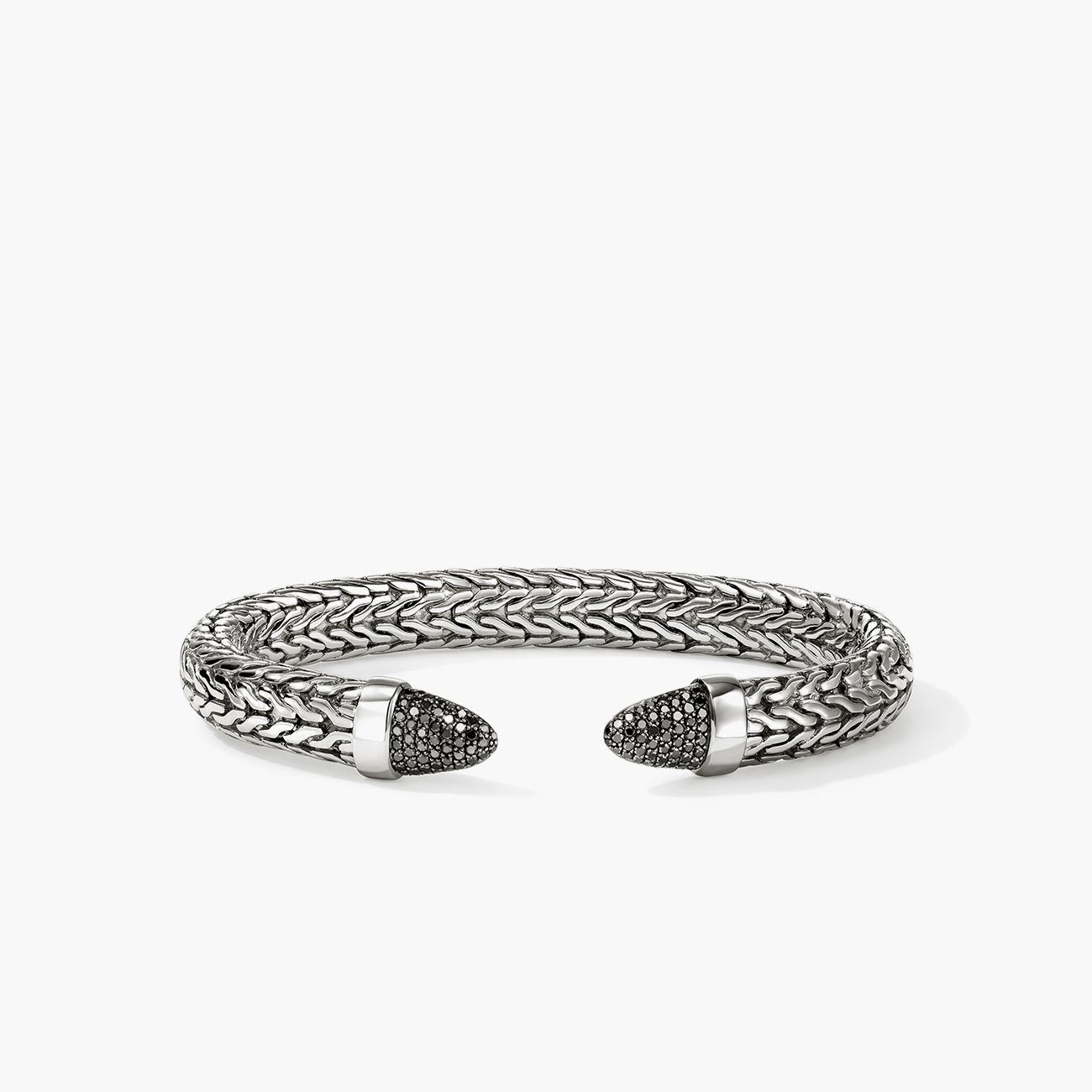 John Hardy Spear 50 Black Pave Diamonds Silver Flex Cuff