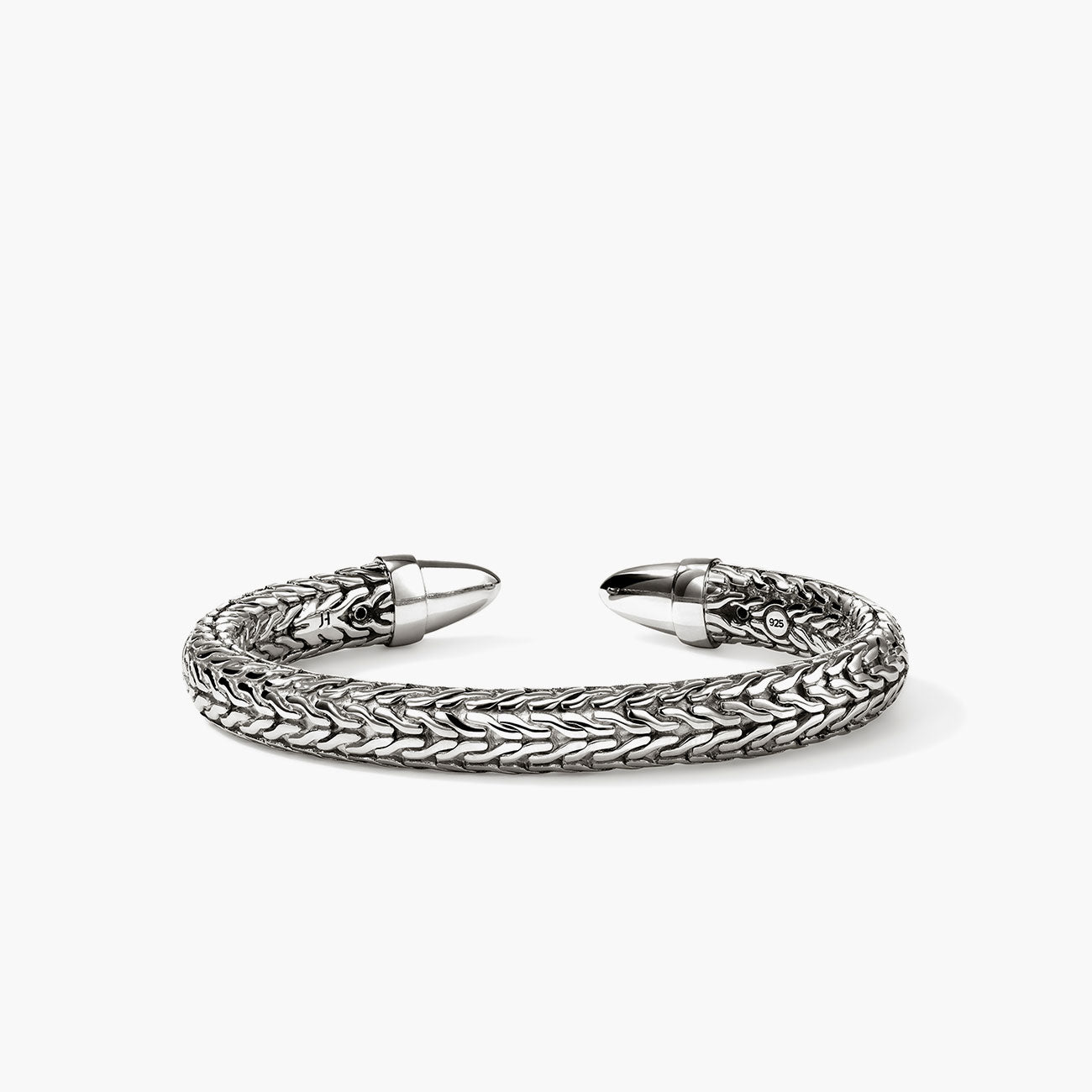 John Hardy Spear 50 Black Pave Diamonds Silver Flex Cuff