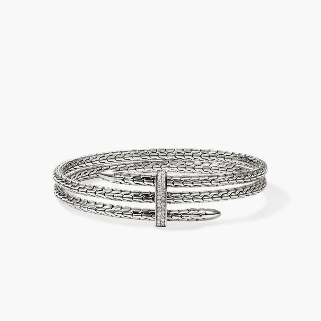 John Hardy Spear Silver Diamond Pave Triple Flex Cuff