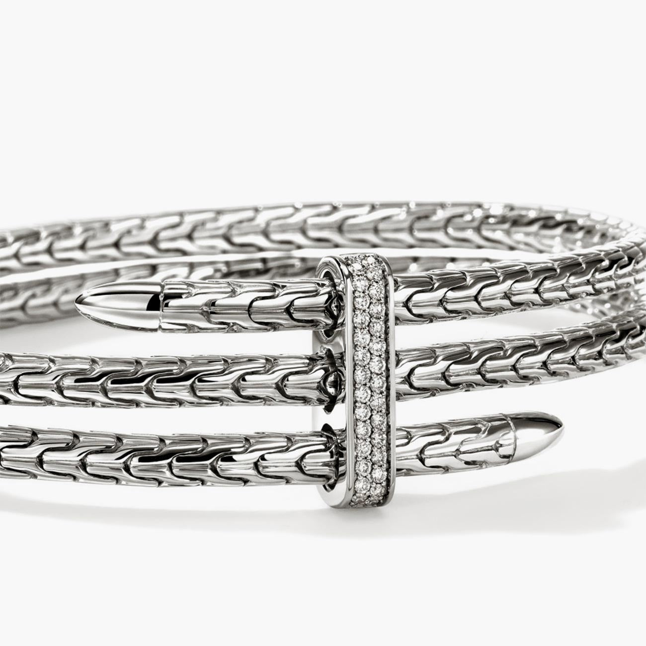 John Hardy Spear Silver Diamond Pave Triple Flex Cuff