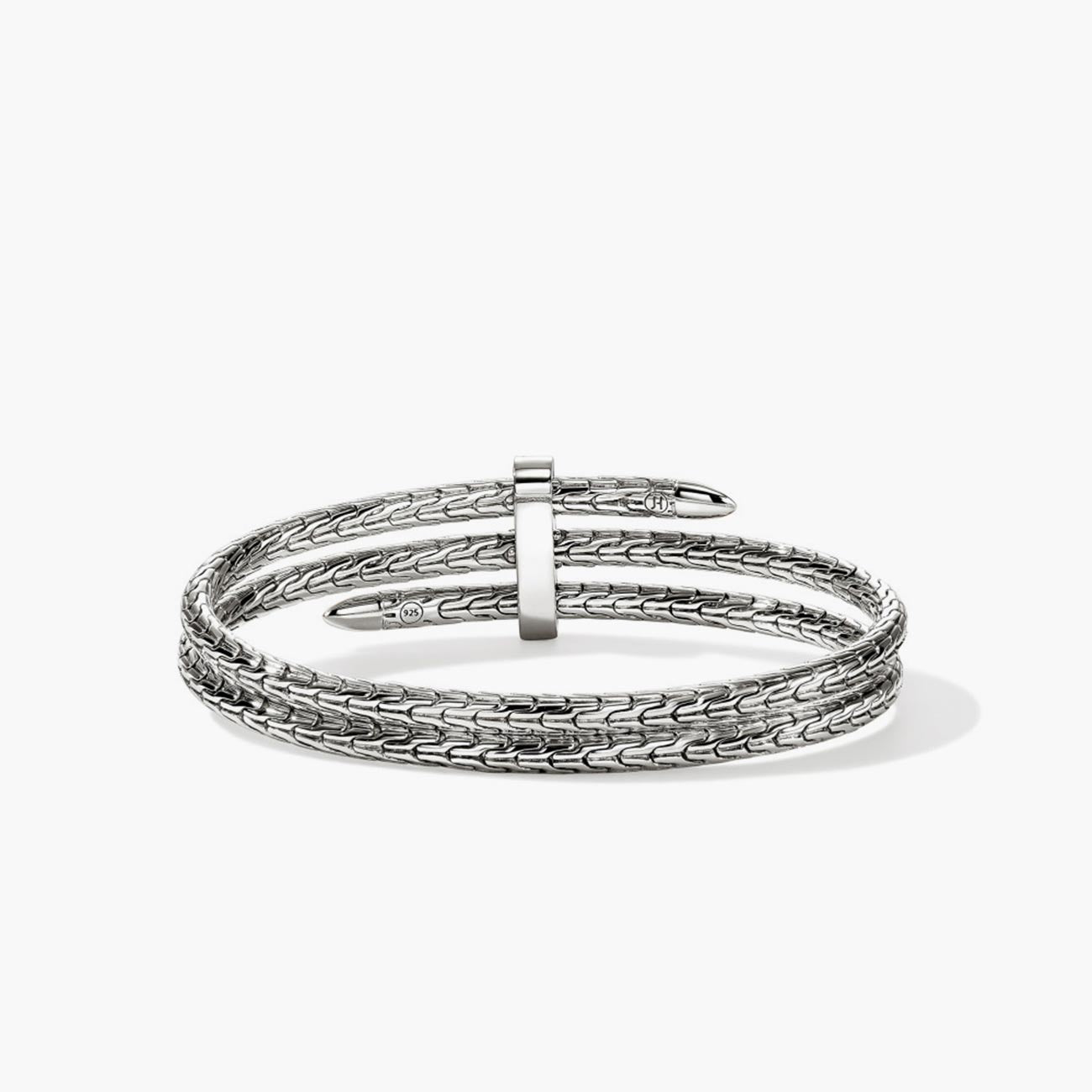 John Hardy Spear Silver Diamond Pave Triple Flex Cuff