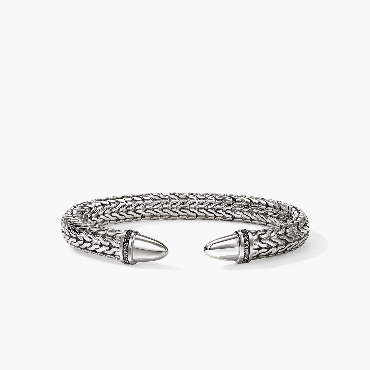 John Hardy Spear 50 Silver Flex Cuff with Black Diamonds