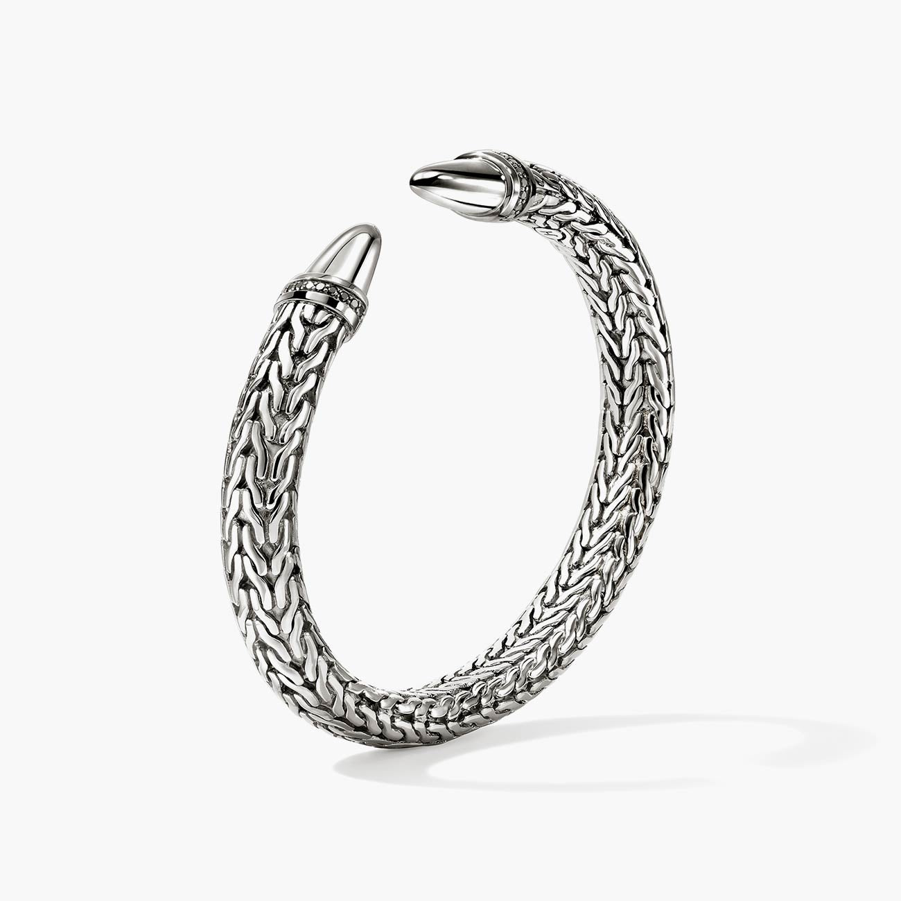 John Hardy Spear 50 Silver Flex Cuff with Black Diamonds