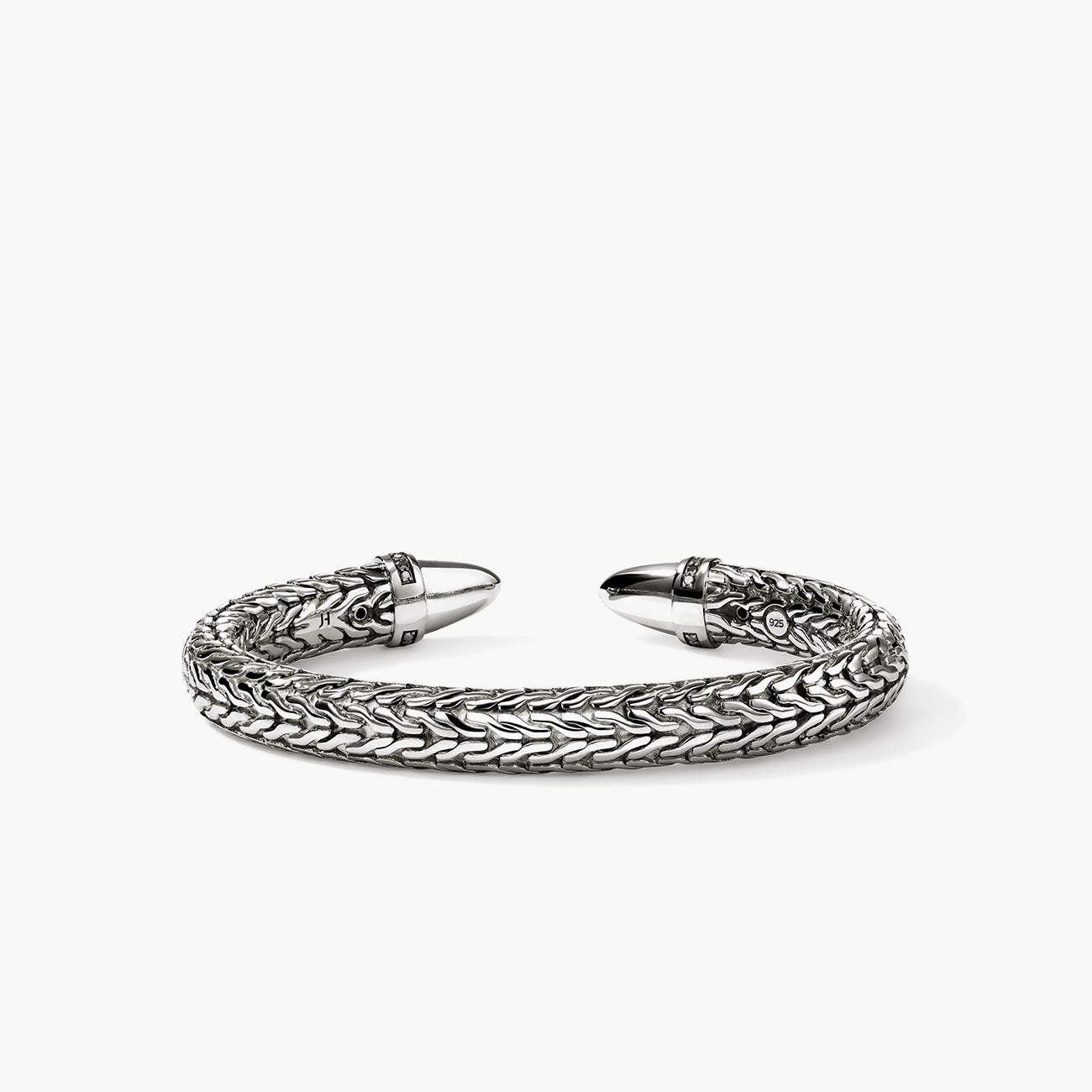 John Hardy Spear 50 Silver Flex Cuff with Black Diamonds