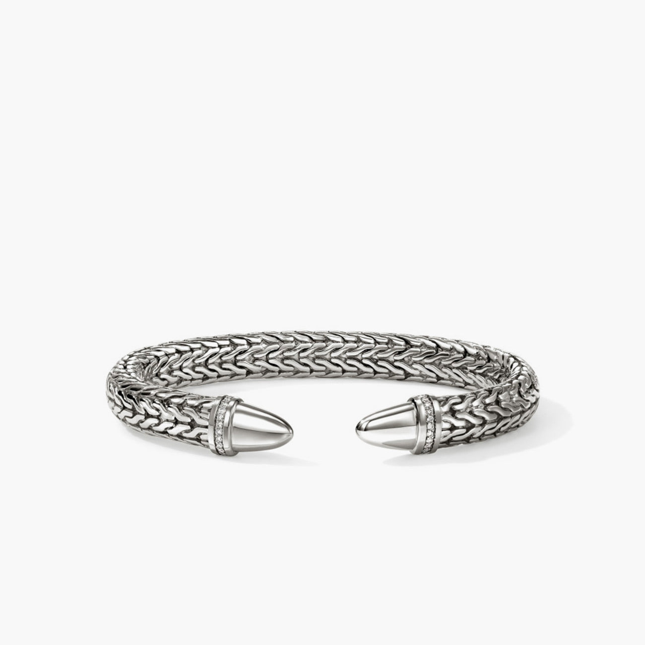 John Hardy Spear 50 Silver Diamond Pave Flex Cuff