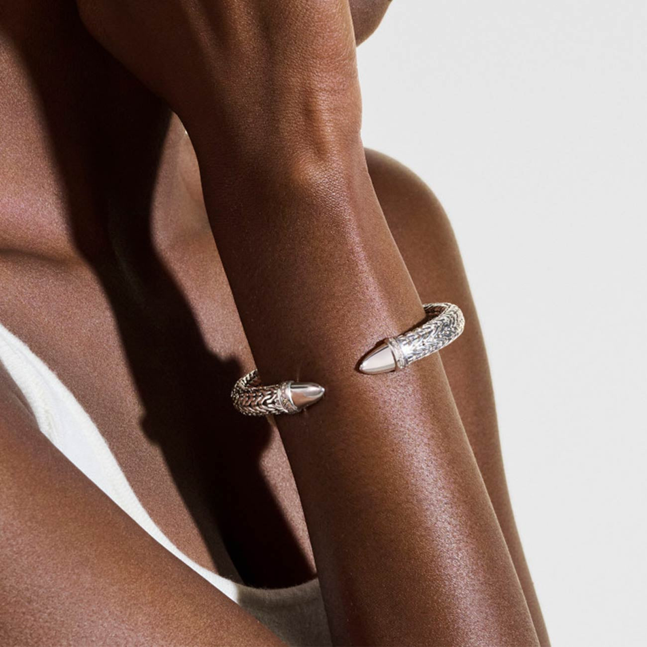 John Hardy Spear 50 Silver Diamond Pave Flex Cuff