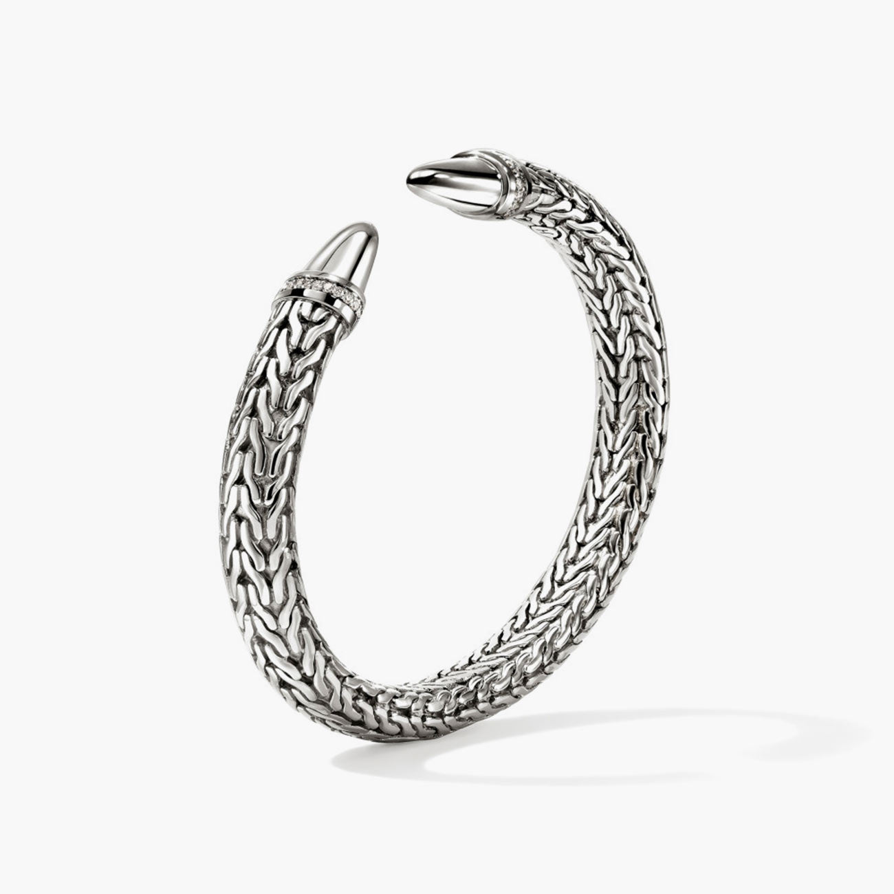 John Hardy Spear 50 Silver Diamond Pave Flex Cuff