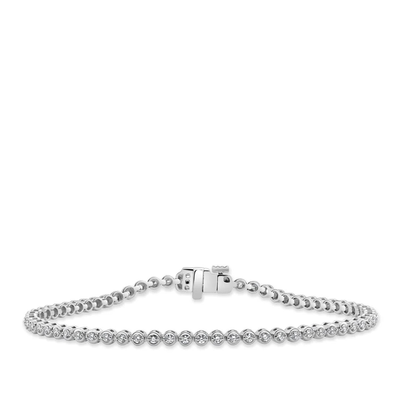Round Bezel Set Diamond Tennis Bracelet in 14K White Gold