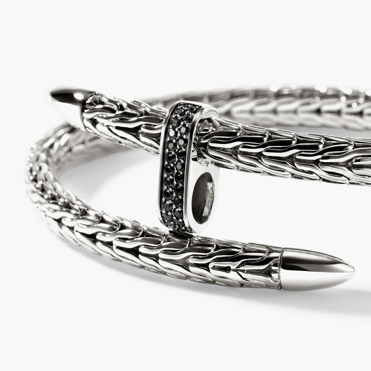 John Hardy Spear Silver Bypass Flex Cuff with Black Sapphires