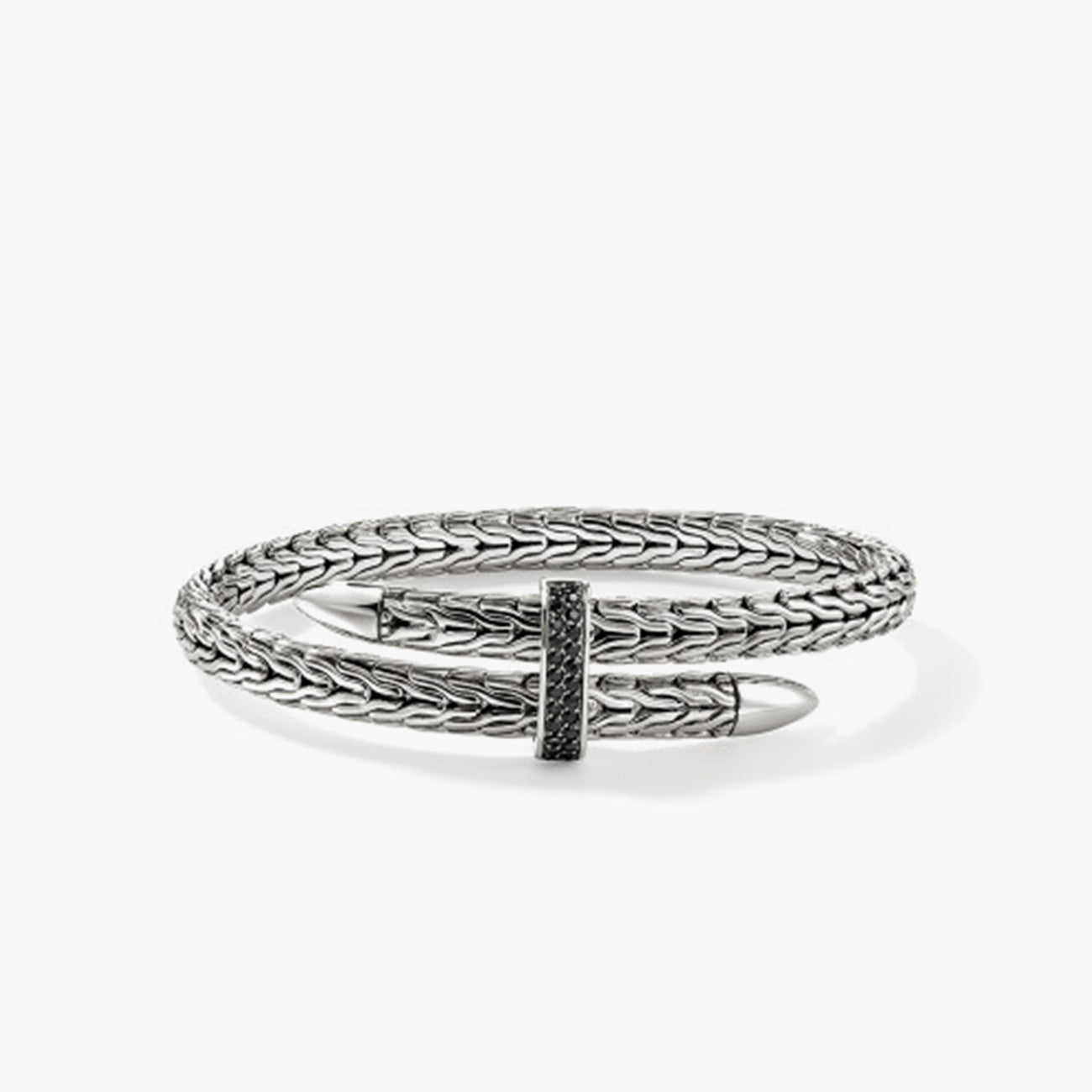 John Hardy Spear Silver Bypass Flex Cuff with Black Sapphires